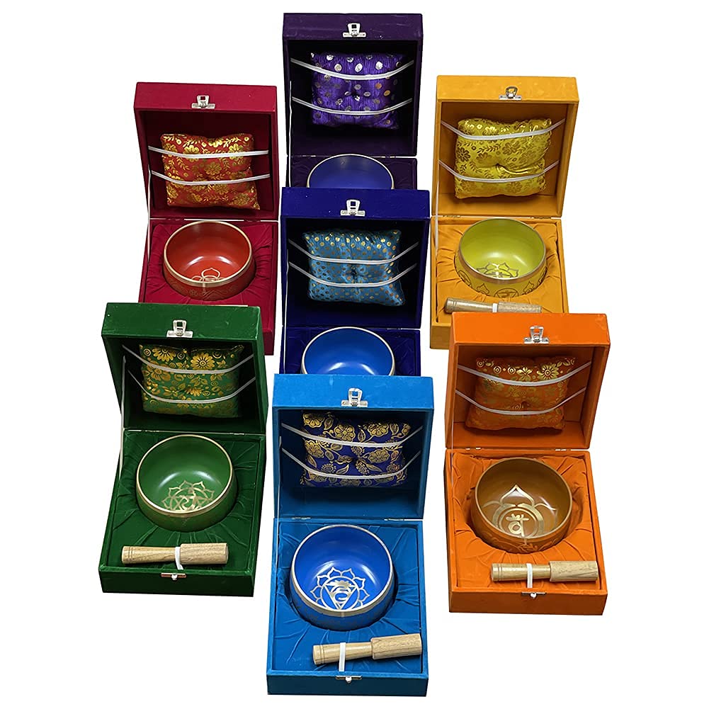 Authentic Tibetan Chakra Singing Bowls Set with Cushion, Mallet, Tulsi Mala Beads & Prayer Flag - Large Size for Meditation, Yoga & Mindfulness Practice | Perfect for Sound Healing, Spiritual Rituals & Home Decor