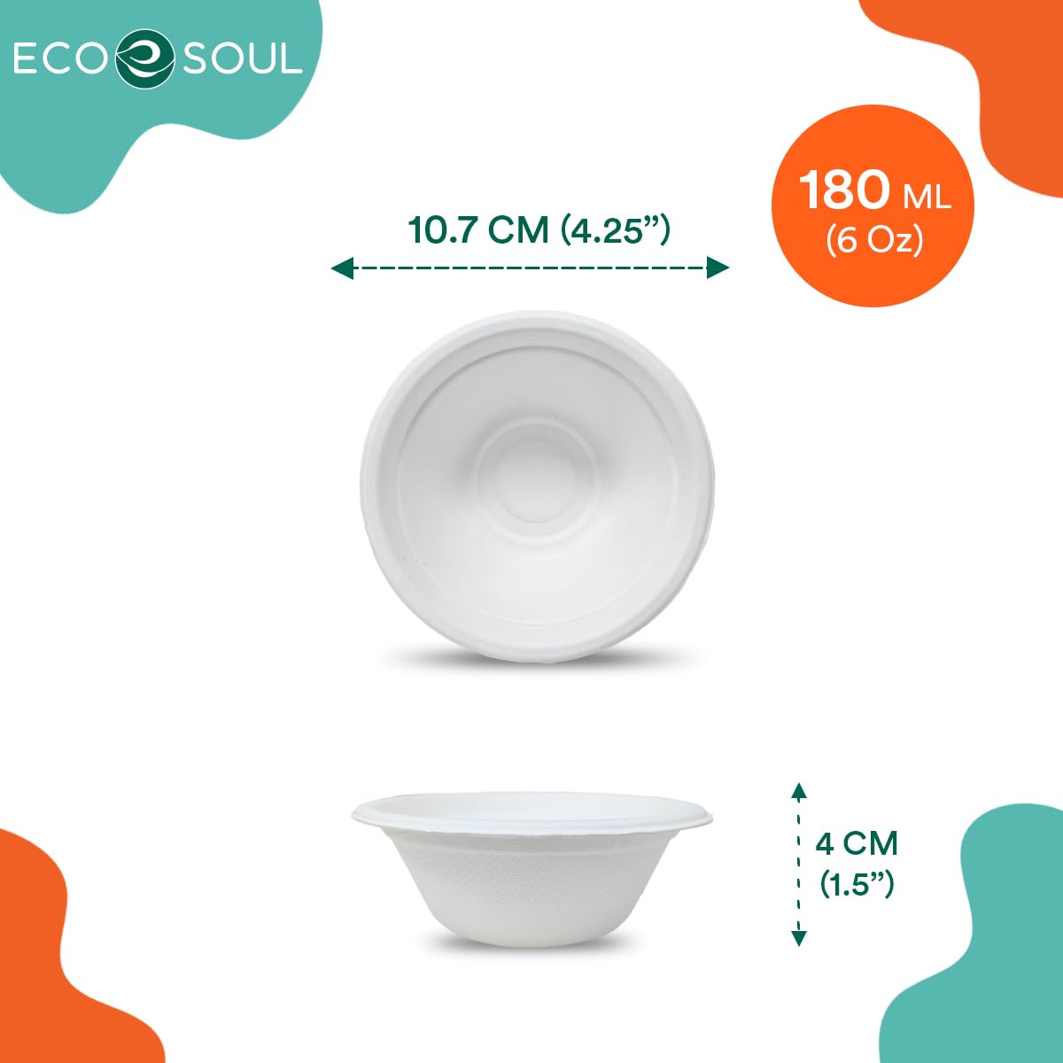 ECO SOUL 180ml (6oz) 50-Pack Biodegradable Sugarcane Bowls | Compostable Disposable Tableware for Parties, Weddings & Events | Eco-Friendly Dinnerware for Snacks, Salads & Desserts | Perfect for Sustainable Celebrations & Everyday Use