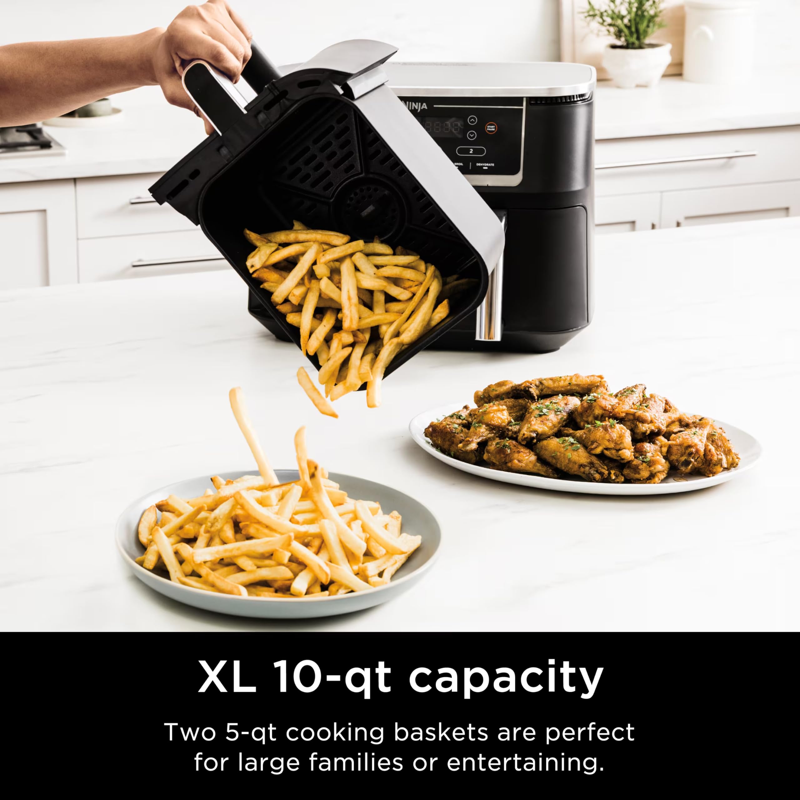 Ninja R-AD300CO Foodi 6-in-1 10-Quart XL 2-Basket Air Fryer with DualZone Technology - Black (Certified Refurbished) | Perfect for Family Dinners, Party Snacks & Healthy Cooking