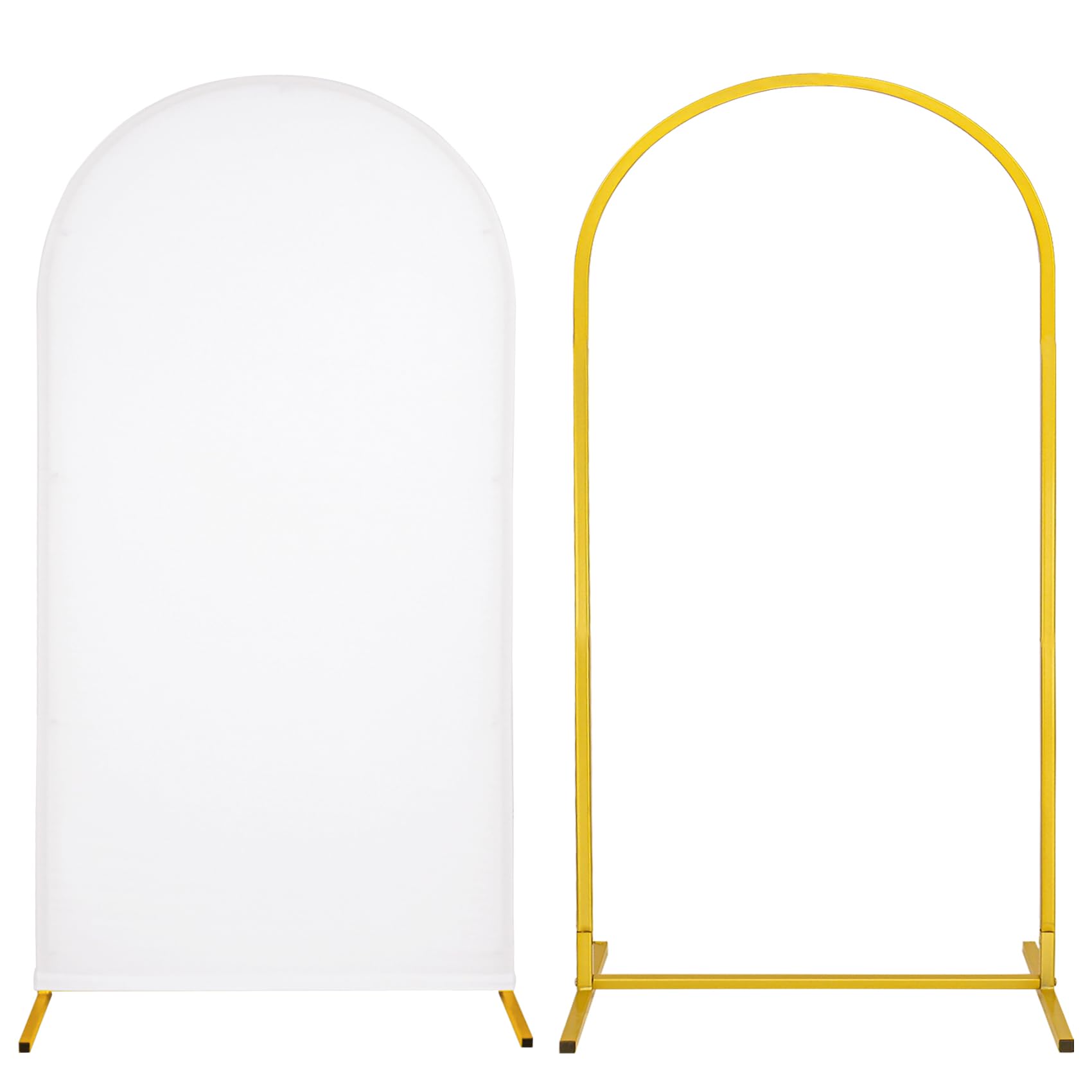6.6FT White Spandex Wedding Arch Stand with Gold Frame - Portable Metal Backdrop Set for Parties, Birthday, Baby Shower & Bridal Banquet Decorations | Perfect for Indoor/Outdoor Events, Photo Booths & Venue Decor