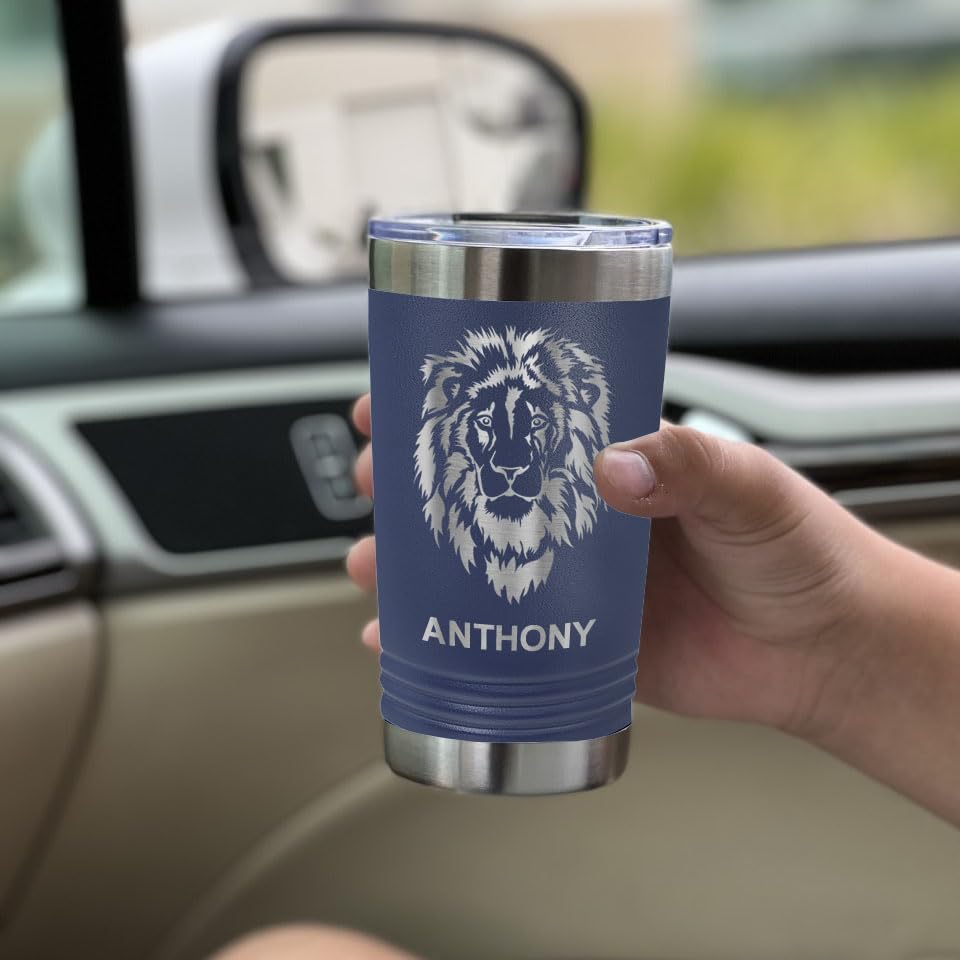 LaserGram 16oz Vacuum Insulated Stainless Steel Tumbler with Lid - Personalized Engraved Mountain Bike Design in Navy Blue - Perfect for Hiking, Camping & Outdoor Adventures