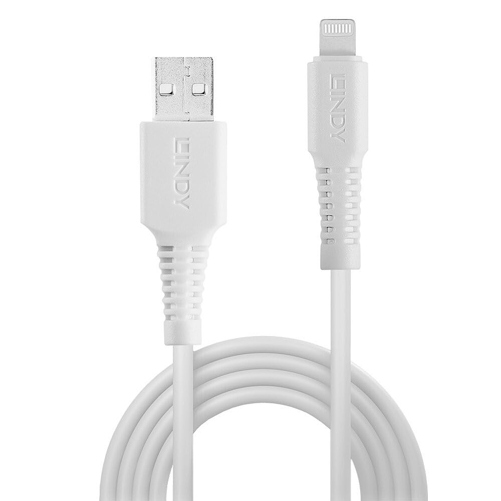Premium LINDY 0.5m USB to Lightning Cable - Fast Charging & Sync for iPhone - Durable White MFi Certified Cable - Perfect for Home, Office & Travel Use