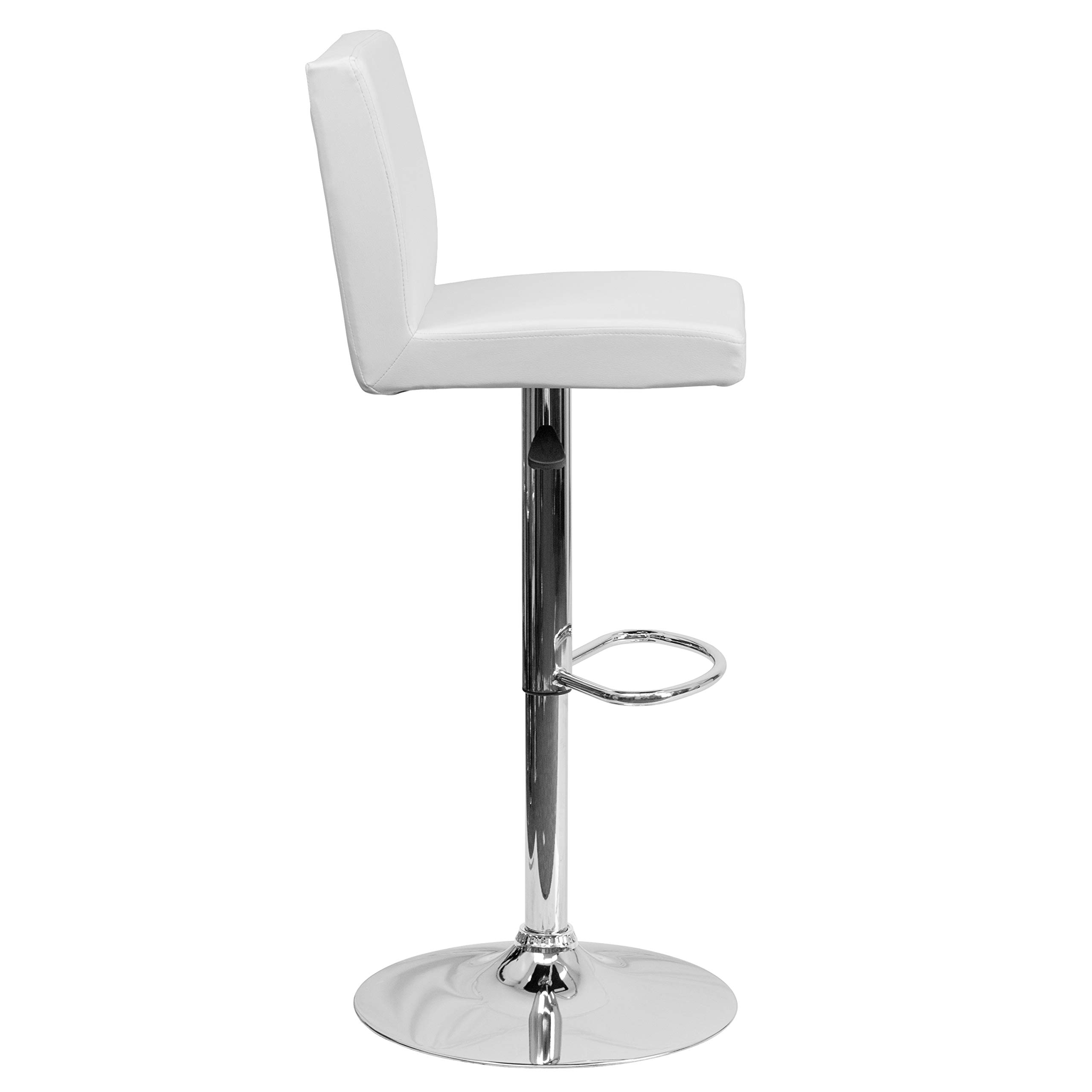 2 Pack White Vinyl Adjustable Height Bar Stools with Panel Back & Chrome Base - Perfect for Kitchen Island, Breakfast Nook & Home Bar Seating