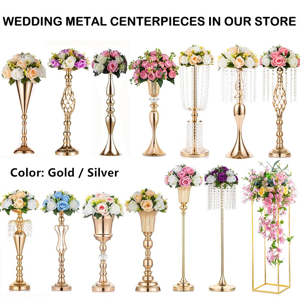 2 Pack 23.75 Inch Tall Crystal Metal Vase - Elegant Flower Stand Holder for Wedding Centerpieces, Reception Table Decor & Chandelier Decorations - Perfect for Weddings, Home Decor, and Event Styling