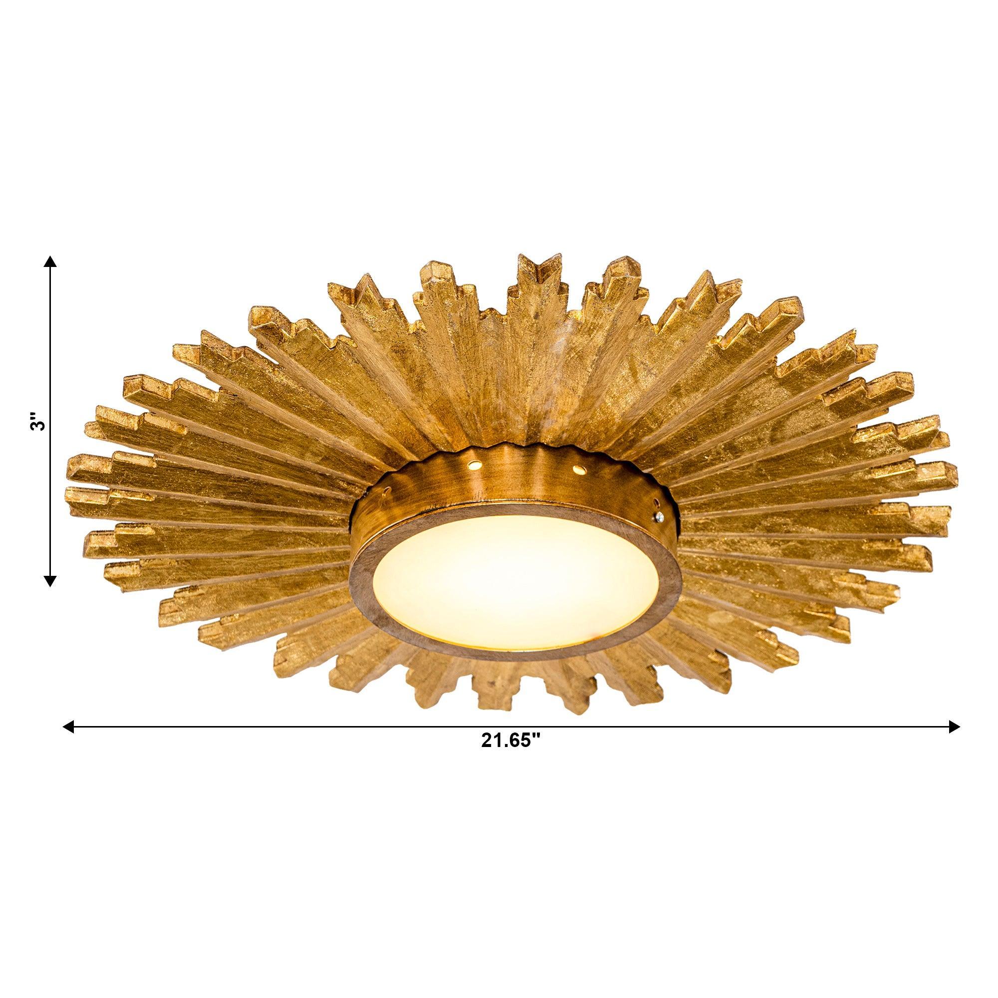 Golden Sunburst Flush Mount LED Ceiling Light - Modern Dimmable Fixture for Bedroom, Living Room & Hallway Lighting