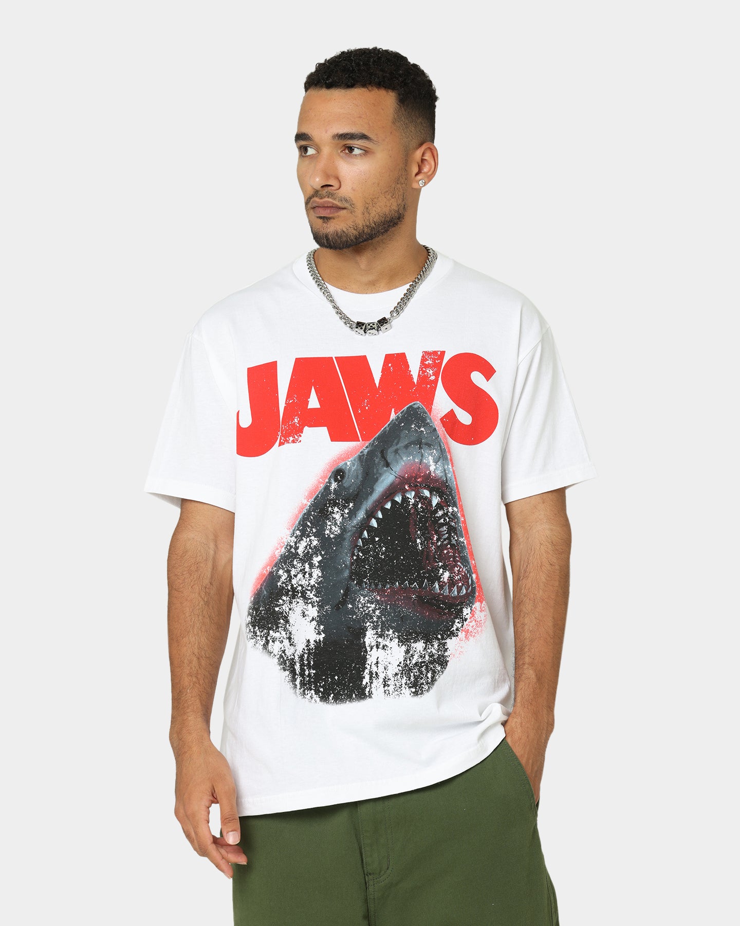Vintage American Thrift Jaws Graphic T-Shirt - White Cotton Tee for Men & Women - Perfect for Casual Wear, Movie Nights, and Shark Lovers
