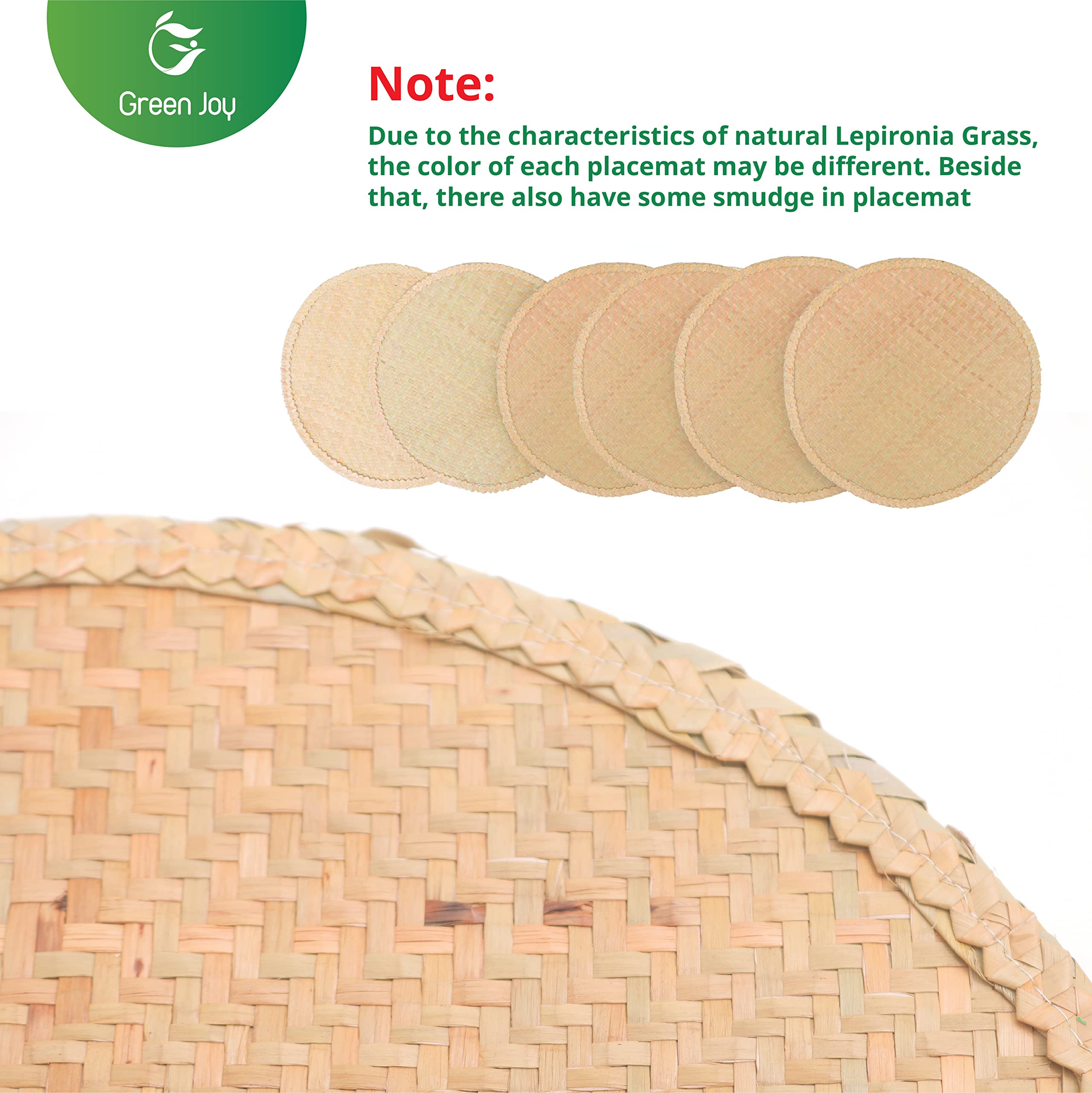 Handwoven Round Grass Placemats Set of 4 - 14.6 Inch Heat Resistant & Non-Slip Braided Table Mats - Natural Farmhouse Style for Dining Table, Kitchen Decor - Perfect for Everyday Meals, Dinner Parties and Rustic Home Decor