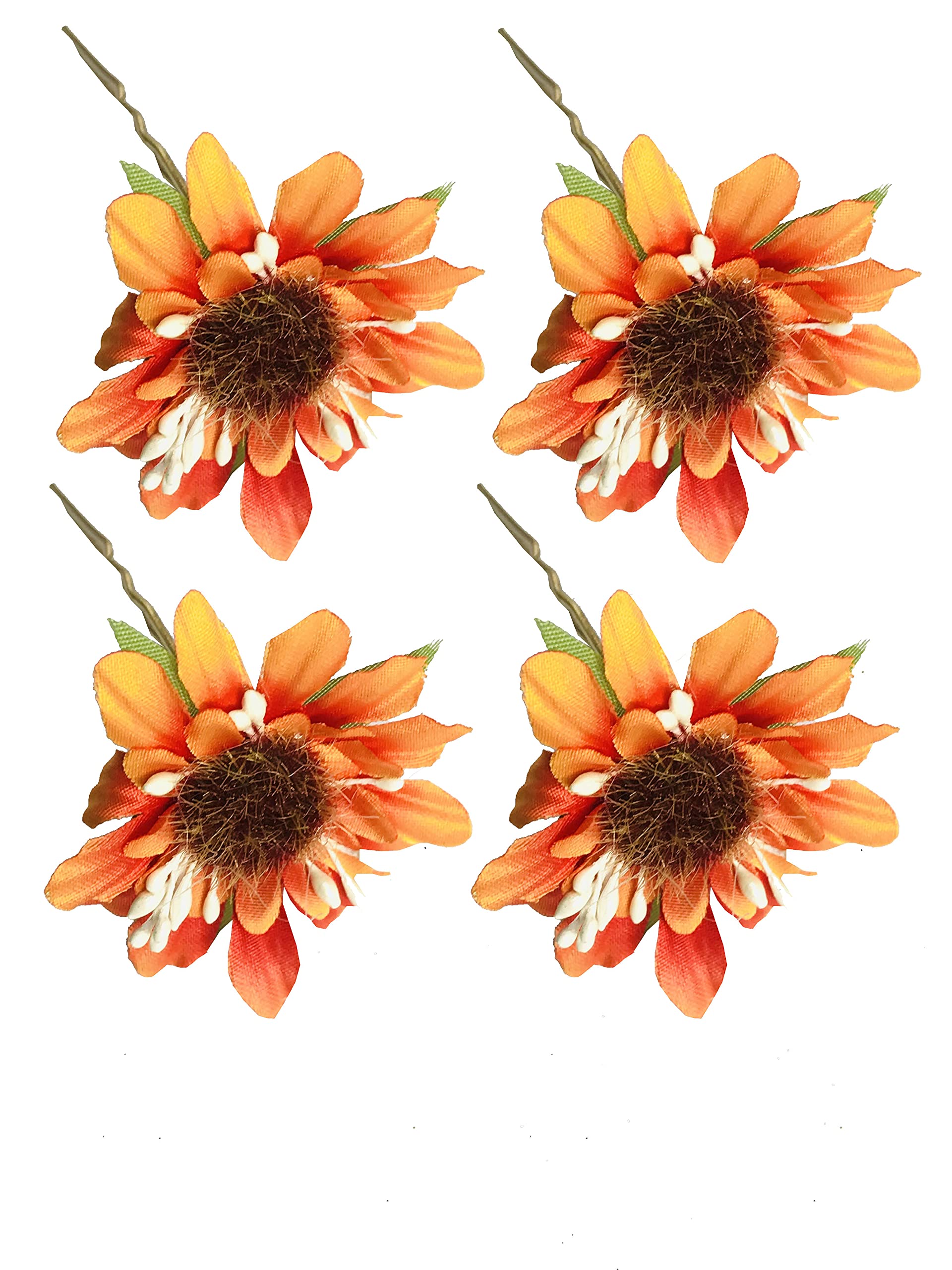 Arooman™ 4-Piece Flower Hair Pins Set - Elegant Bun & Styling Accessories for Women & Girls (Orange) - Perfect for Weddings, Parties & Everyday Hairstyles