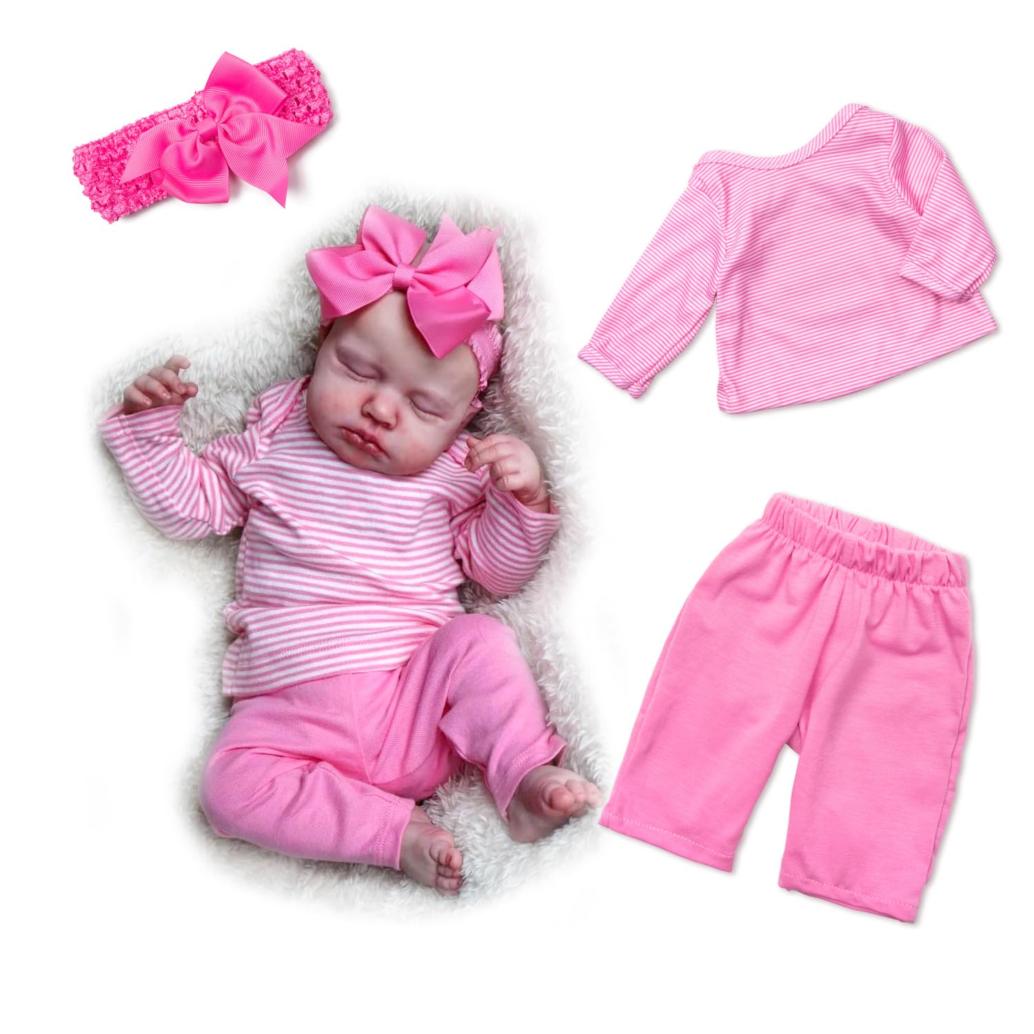 18-20 Inch Realistic Reborn Baby Doll Girl with Pink Outfit Set - 3-Piece Clothes & Accessories for Newborn Doll Play, Collecting & Photography