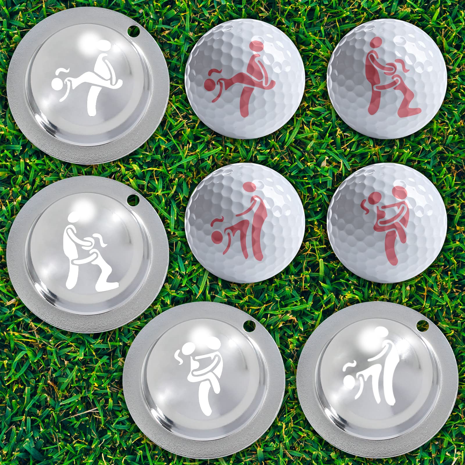4PC Golf Ball Marker Set - Personalized & Funny Golf Ball Alignment Tool with Stencil for Perfect Putting Line - Ideal for Golfers, Tournaments & Practice Sessions