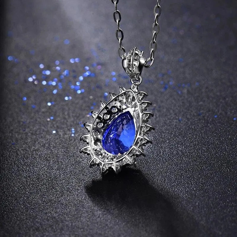 LOVERJEWELRY 18K White Gold Tanzanite Pendant for Women - Pear Cut 8x12mm Blue Tanzanite with Diamond Accents - Elegant Wedding Gift, Anniversary Jewelry & Special Occasion Necklace