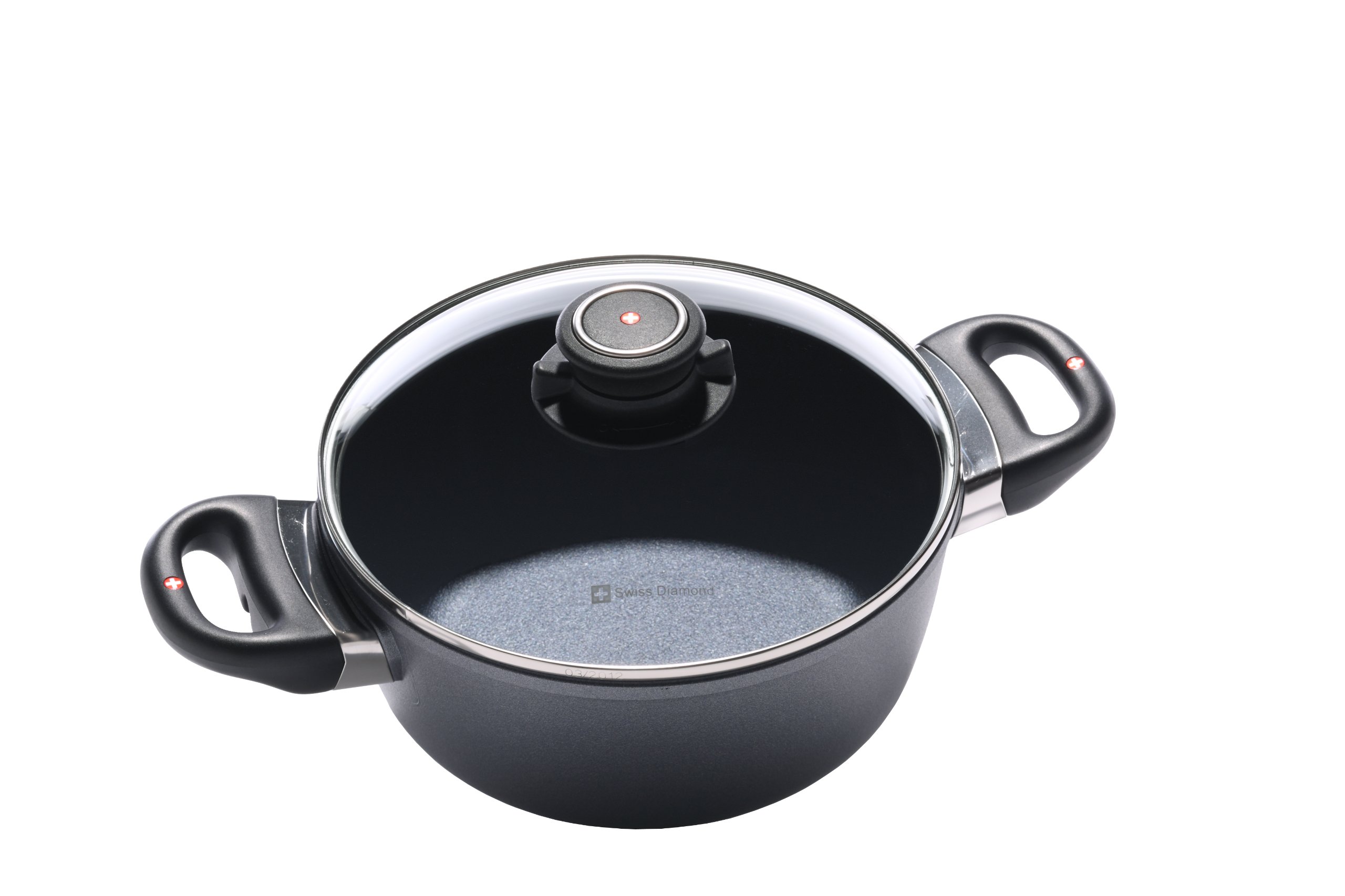 Premium Swiss Diamond 8-Inch 2.3 Qt Nonstick Casserole Pan with Lid - Diamond Coated Aluminum, Induction Compatible, Oven & Dishwasher Safe (Grey) - Perfect for Baking, Roasting & Serving Casseroles, Lasagnas & Desserts