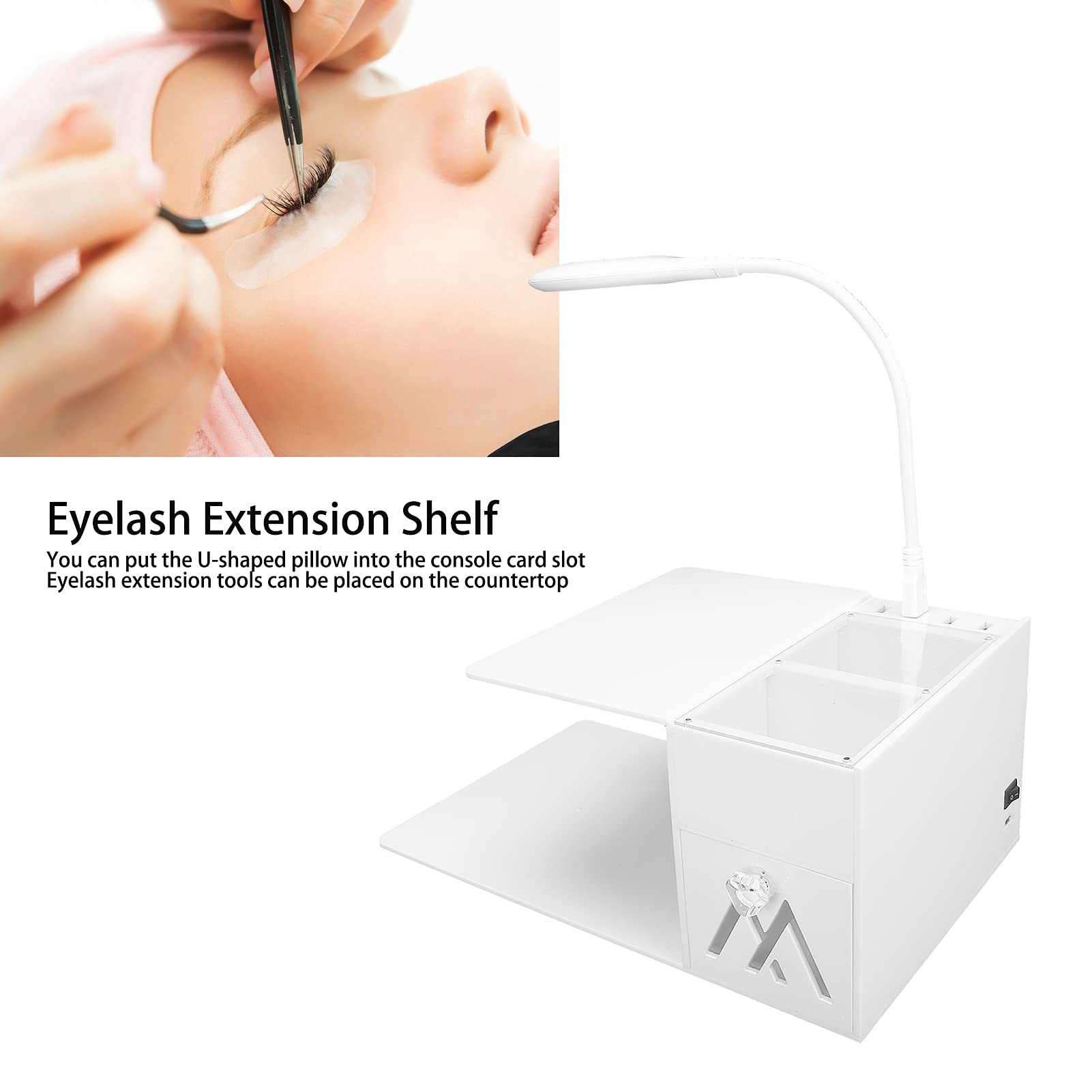 Professional Eyelash Extension Organizer Stand with Adjustable USB LED Light - Acrylic Makeup Tool Shelf for Eyelash Artists & Beauty Professionals - Perfect for Salon, Home, and Travel Use