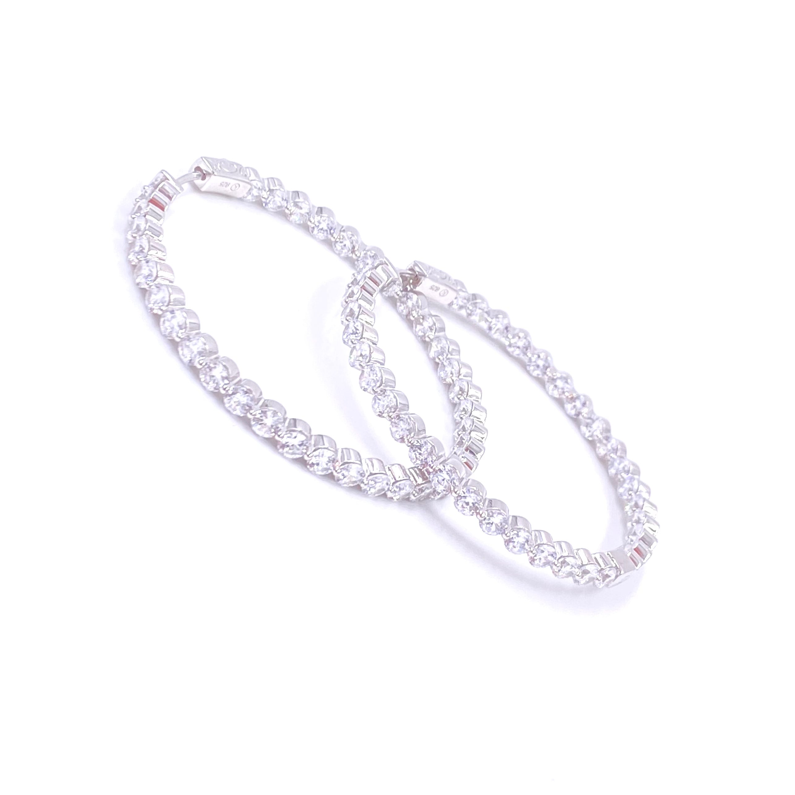 Ashley Gold Sterling Silver Bezel Set CZ Inside/Outside Hoop Earrings - Perfect for Everyday Wear & Special Occasions