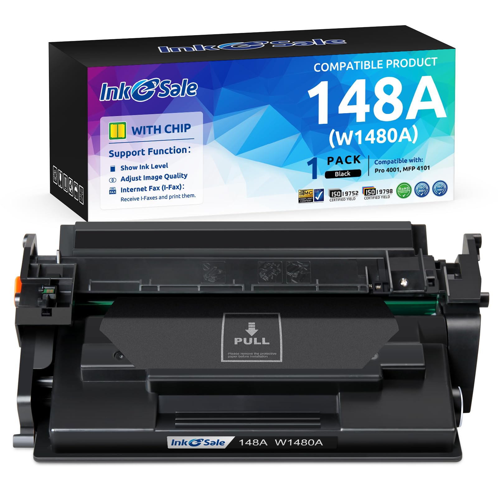 HP 148A 148X Compatible Toner Cartridge Replacement (with Chip) - Works with HP Pro 4001n/4001dn/4001dw MFP 4101/4101fdw/4101fdn Printers - 1-Pack Black - Shows Ink Level - Perfect for Office & Home Printing Needs