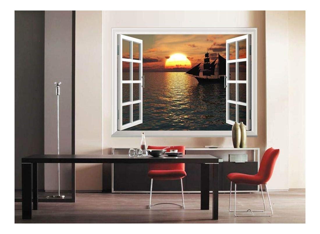 Wall26 Removable Wall Sticker - Sunset Old Merchant Ship at Sea Mural | 24
