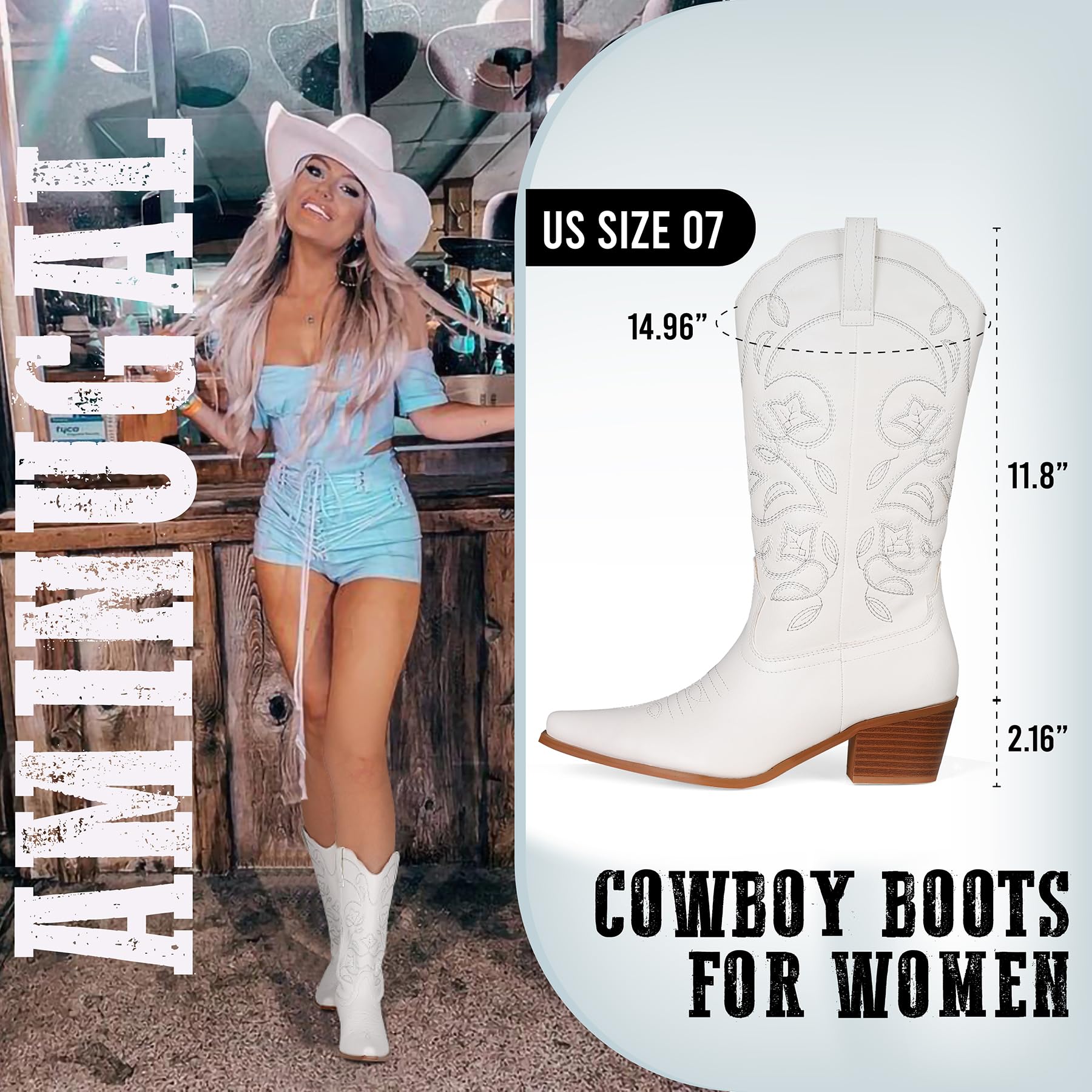 AMINUGAL Women's Embroidered Metallic Cowgirl Boots - Western Style Pointed Toe Ankle Boots with Chunky Block Heel | Comfortable Slip-On Design for Country Dancing, Rodeo Events & Fall Fashion