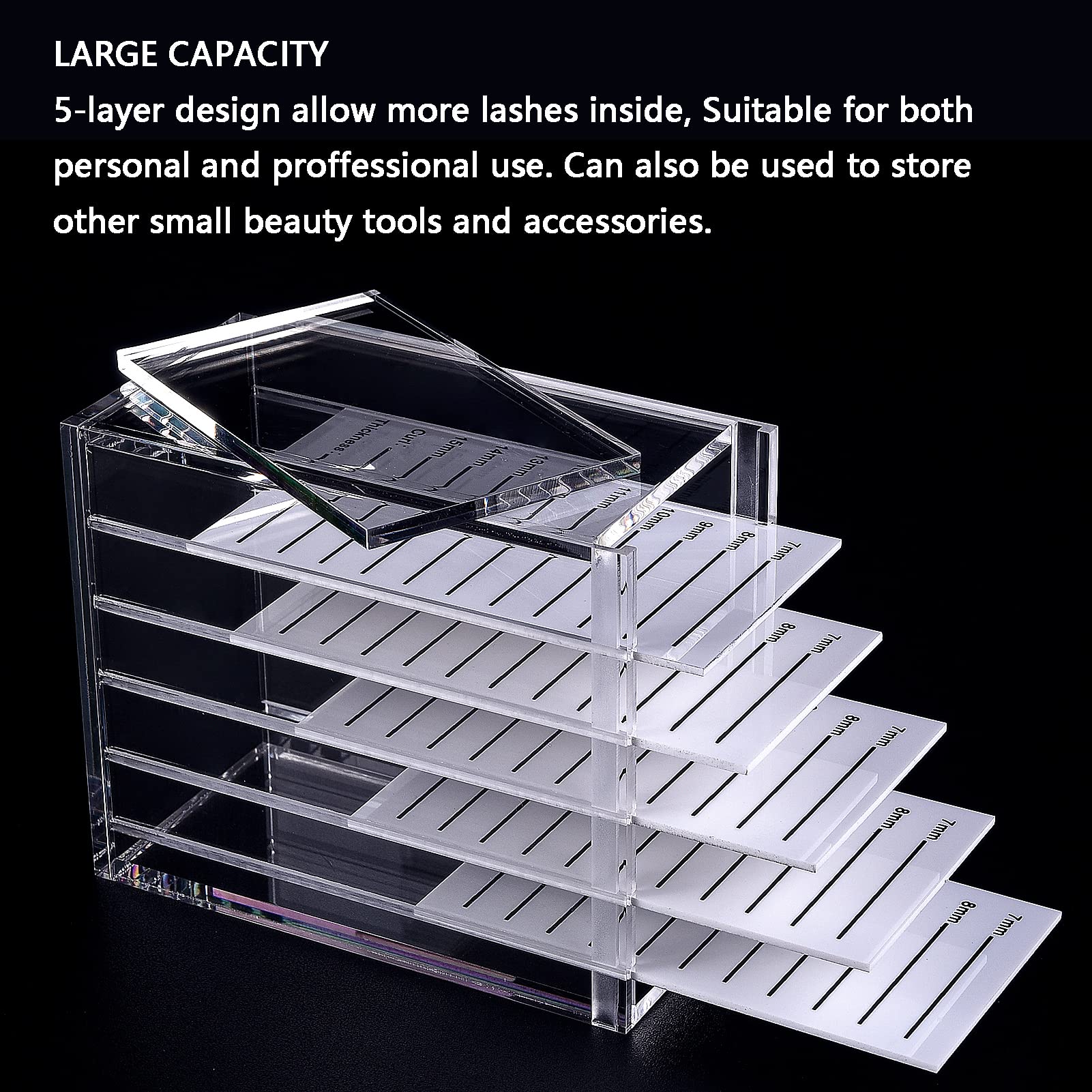 5-Layer Transparent Lash Extension Organizer & Storage Box - Small Lash Trays for Eyelash Extensions - Perfect for Salon Professionals & DIY Lash Artists at Home