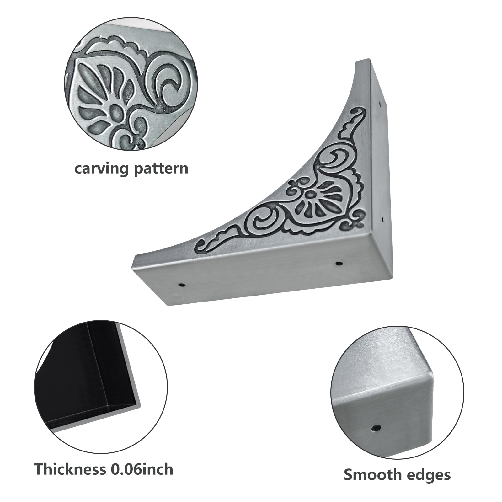 4Pcs Antique Zinc Alloy Box Corner Protectors - Decorative Furniture Edge Guards for Cabinets, Fireplace, Tables - Safety Bumpers with Elegant Flower Pattern (Ideal for Childproofing & Home Decor)