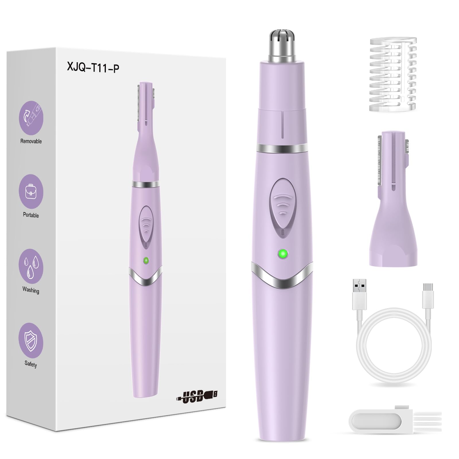 2-in-1 Painless Nose & Eyebrow Trimmer for Women & Men - USB Rechargeable Facial Hair Remover with Double Edged Blades | Easy to Clean | Perfect for Travel, Gym & Daily Grooming