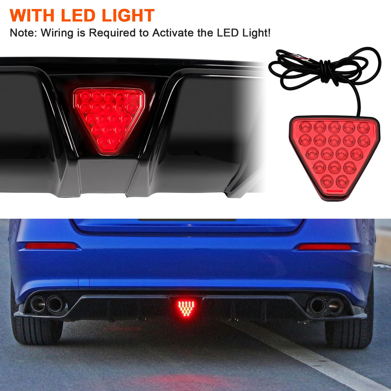 2022-2024 Honda Civic 11th Gen Rear Bumper Diffuser Lip with LED Lights - Glossy Black MC Style Aerodynamic Body Kit for 4-Door Sedan | Enhanced Night Visibility & Sporty Styling Upgrade