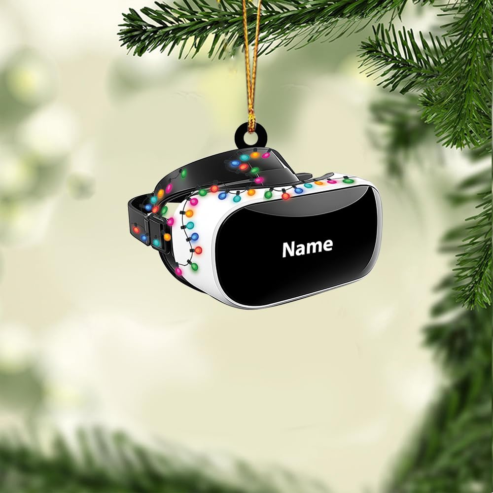 Personalized VR Headset Christmas Ornament - 2D Flat Virtual Reality Decor, Metaverse Holiday Gift with VR Controller Charm - Perfect for Tree Decor, Stocking Stuffers & Tech Lover Gifts (ID-1106-JNBL/ID-1113-OJCL)