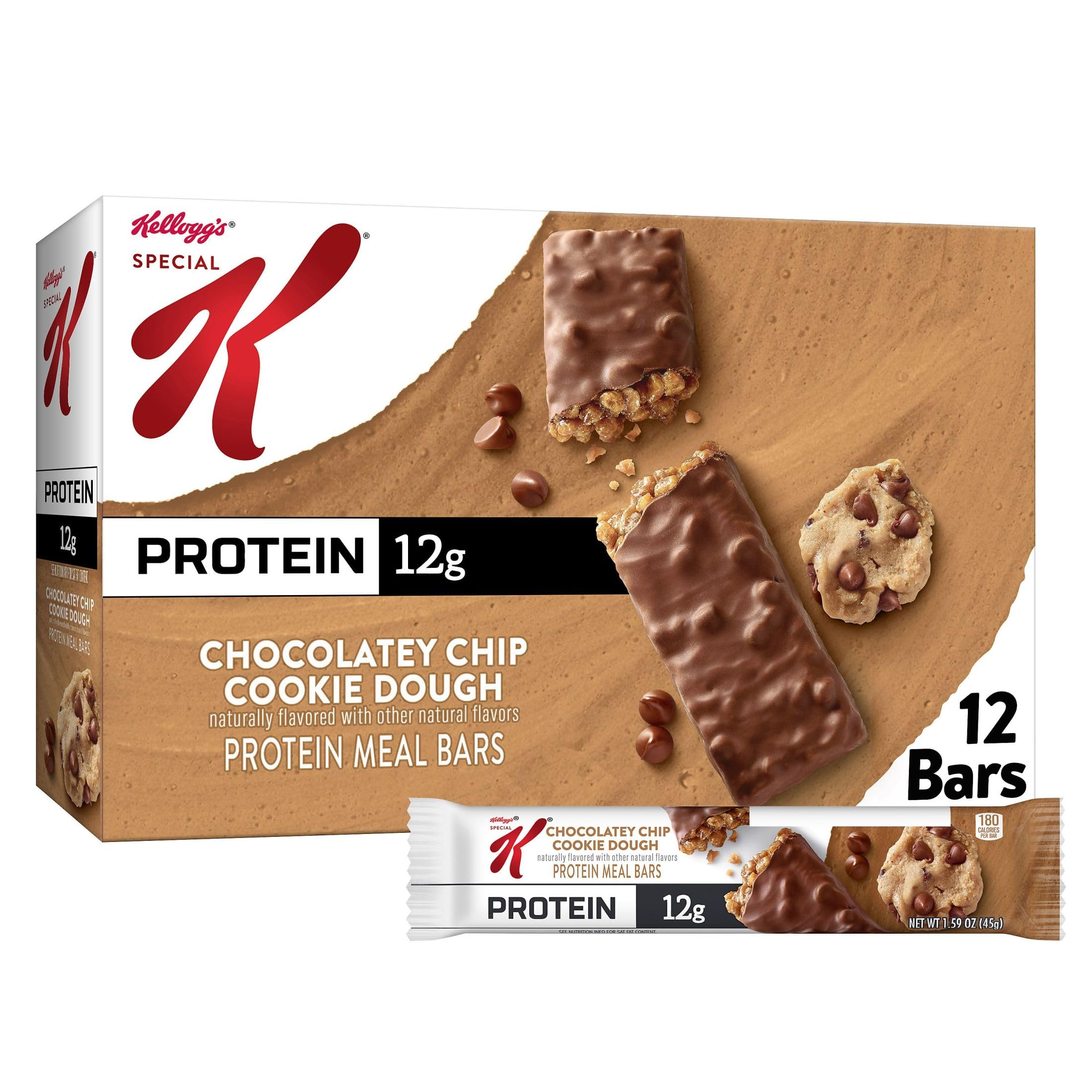 Kellogg's Special K Protein Bars - Chocolate Chip Cookie Dough Flavor, 19oz (12 Count) | High Protein Meal Replacement & Healthy Snacks for Weight Loss, On-the-Go Nutrition | Perfect for Workouts, Office Snacking & Travel