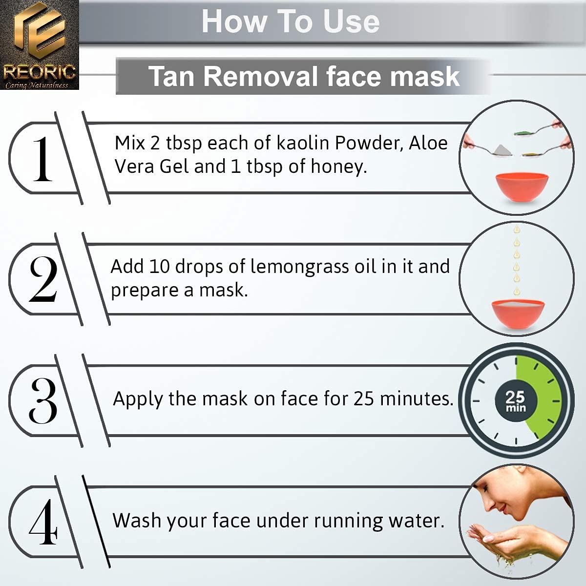 Reoric Kaolin Clay Powder - 100% Pure White Kaolin Clay for Skin Whitening & Brightening | Gentle Face Mask & Facial Cleanser | Natural Chini Mitti Powder (100g, Pack of 1) | Perfect for DIY Spa, Acne Treatment & Glowing Skin Care Routine