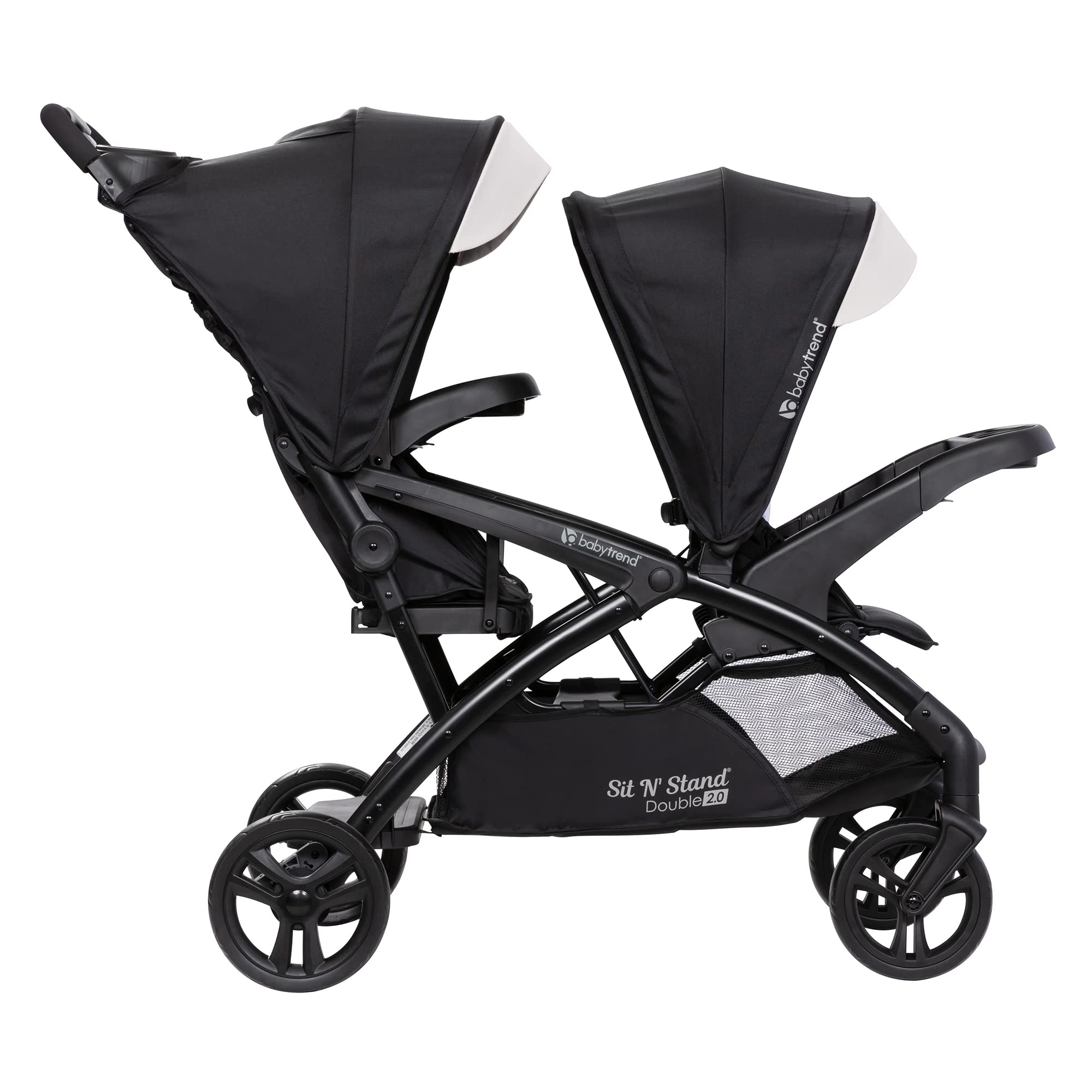 Baby Trend Sit N' Stand Tandem Double Stroller 2.0 DLX - 5-Point Safety Harness, Adjustable Canopy, Large Storage Basket & Cup Holders - Modern Khaki - Perfect for Twins, Siblings or Infant & Toddler Duo - Ideal for Shopping, Travel & Daily Walks