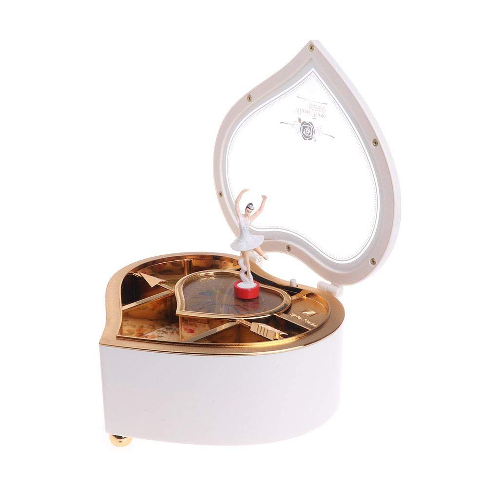 Ballerina Musical Jewelry Box - Peach Heart Shaped Jewelry Storage with Crank Mechanism & Rotating Ballet Dancer | Perfect Gift for Girls, Women | Bedroom Decor, Birthday Present, Christmas Gift (White)