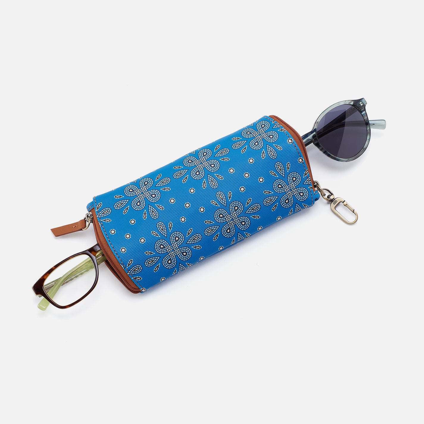 Premium Coated Canvas Double Eyeglass Case - Blue Journey Bandana Design | Protective Storage for Sunglasses & Reading Glasses | Perfect for Travel, Work & Daily Use