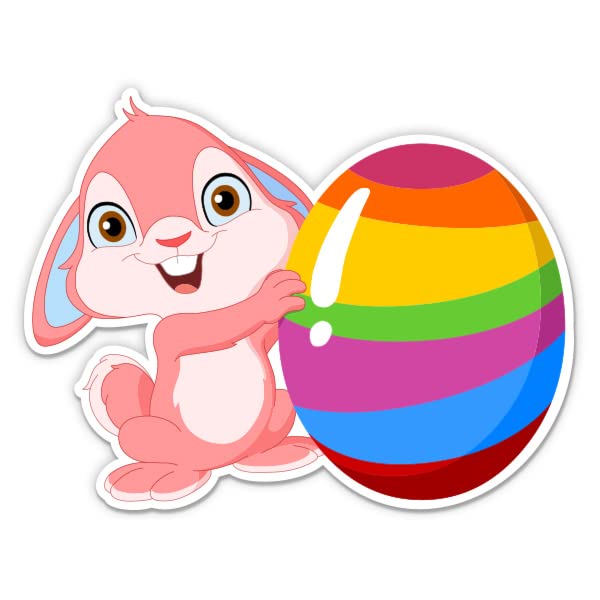 8 Inch Easter Bunny with Egg Vinyl Sticker - Waterproof Decal for Car, Laptop, iPad - Perfect for Easter Decorations & Gift Wrapping