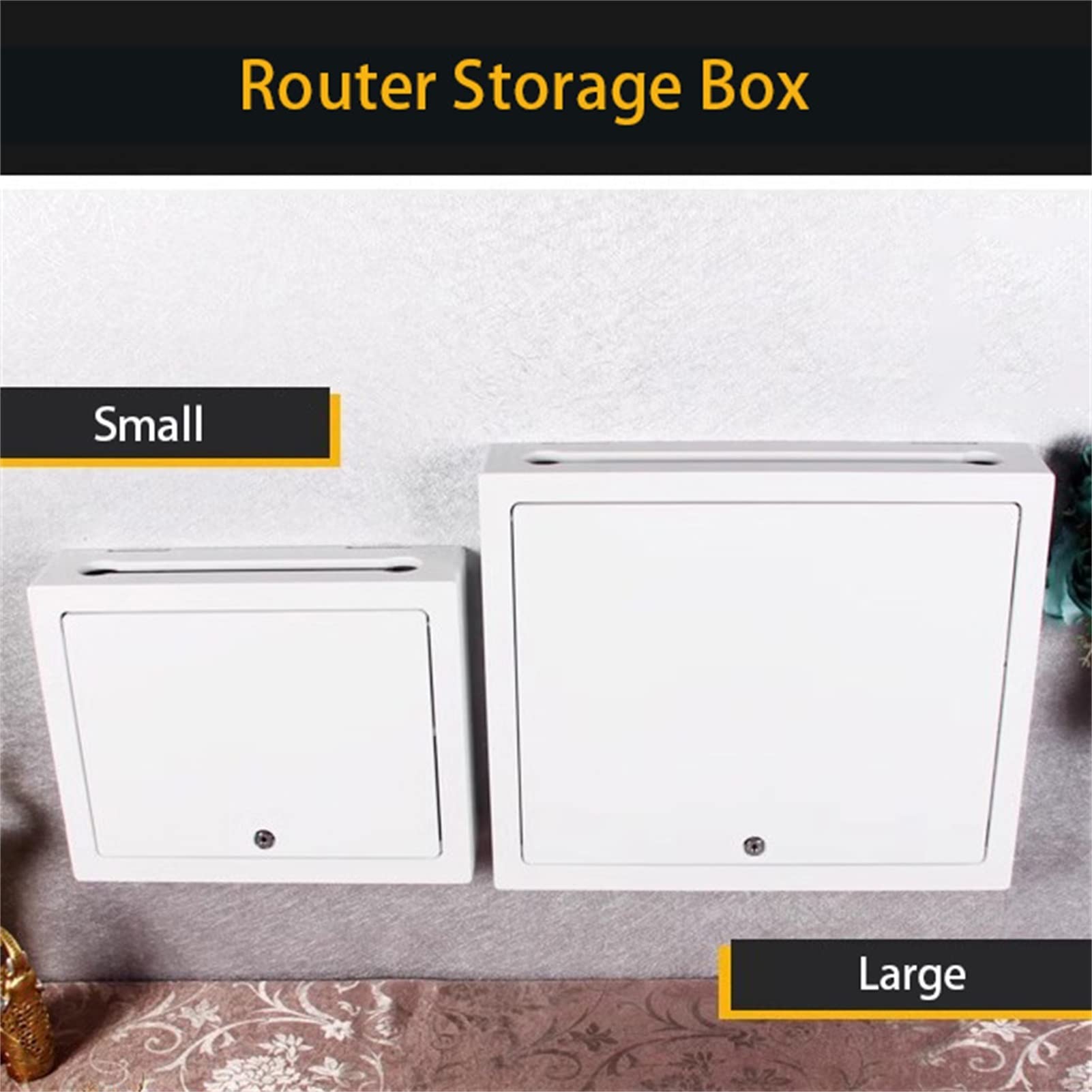 Minimalist Router Organizer Hub - Wall Mounted Cable Management Box with Lock (White, Large 48cm) - Perfect for Home Office, Living Room & WiFi Setup Organization