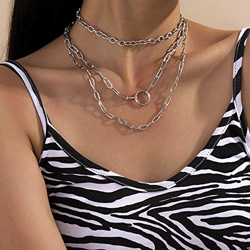 Missgrace Layered Gold Choker Necklace for Women - Dainty O Ring Pendant Multilayered Long Chain Jewelry for Girls (Silver) | Perfect for Date Night, Party & Everyday Wear