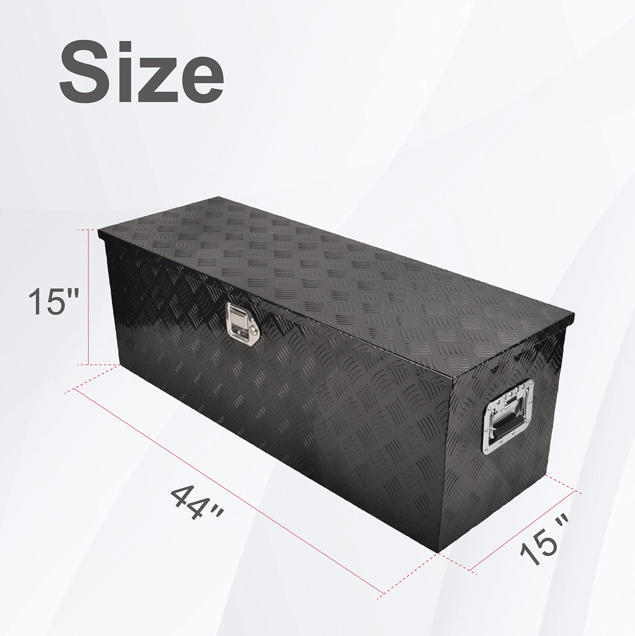 44 Inch Heavy Duty Aluminum Truck Bed Tool Box - Underbody Flatbox for Pickup Trucks, Trailers & RVs - Black Storage Organizer with Lock & Keys (44
