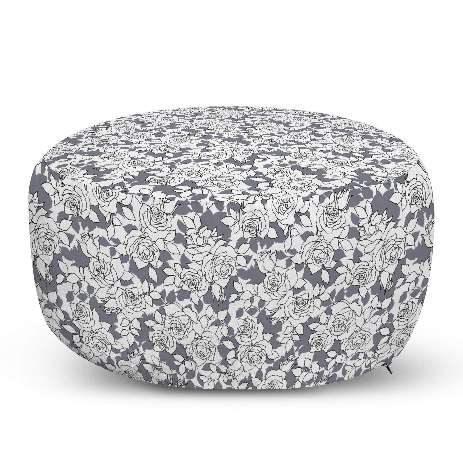 Ambesonne Rose Ottoman Pouf - Neutral Tone Decorative Foot Rest with Romantic Garden Flower Design, Soft Removable Cover for Living Room & Bedroom (Purple/Blue/White) | Perfect for Home Decor, Lounge Seating & Cozy Reading Nook Accessory