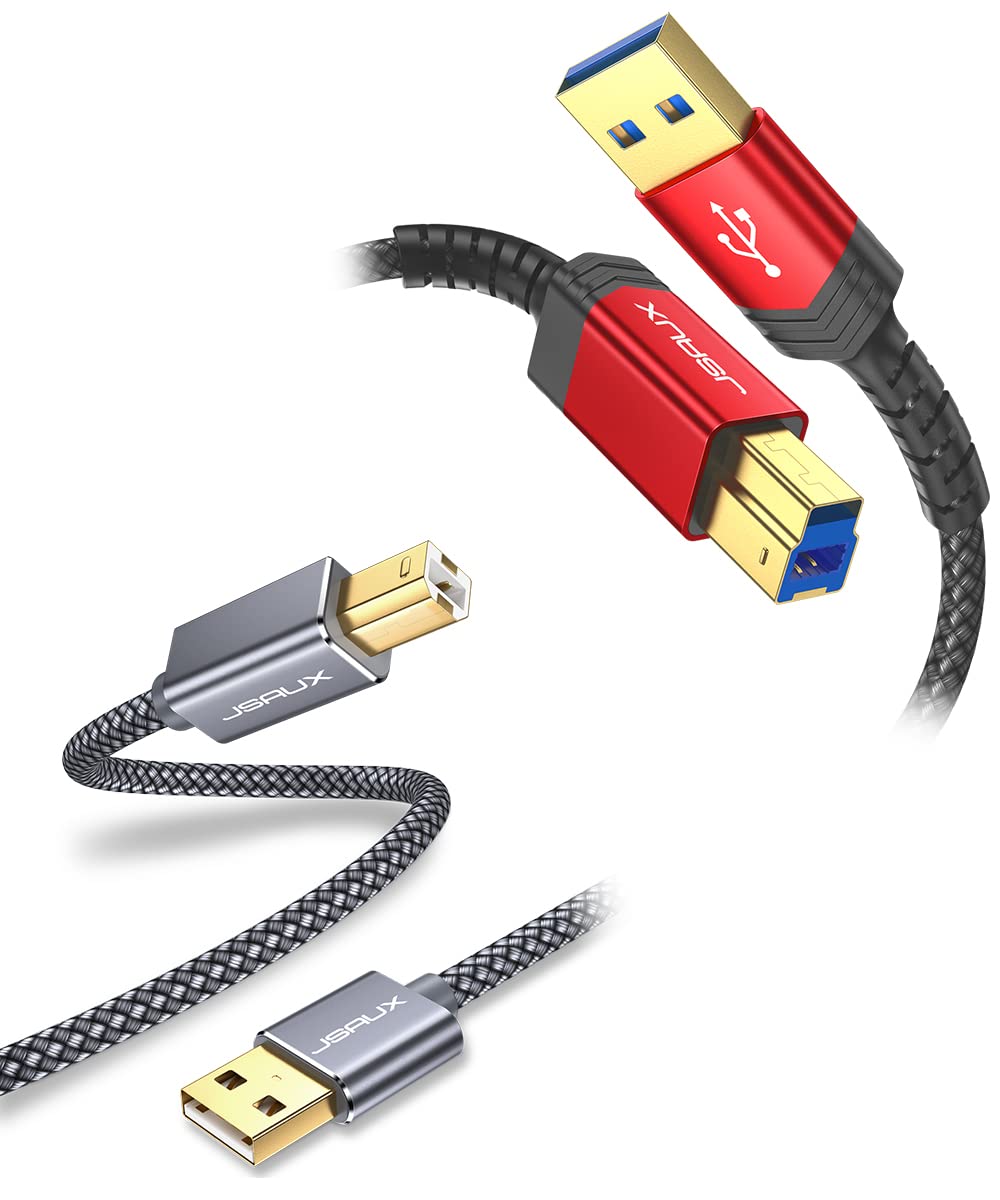 JSAUX 6.6FT USB 2.0 & 3.0 Printer Cable A Male to B Male - Compatible with HP, Epson Printers, Docking Stations, External Hard Drives, Scanners - Perfect for Home Office, Business Printing & Device Connectivity