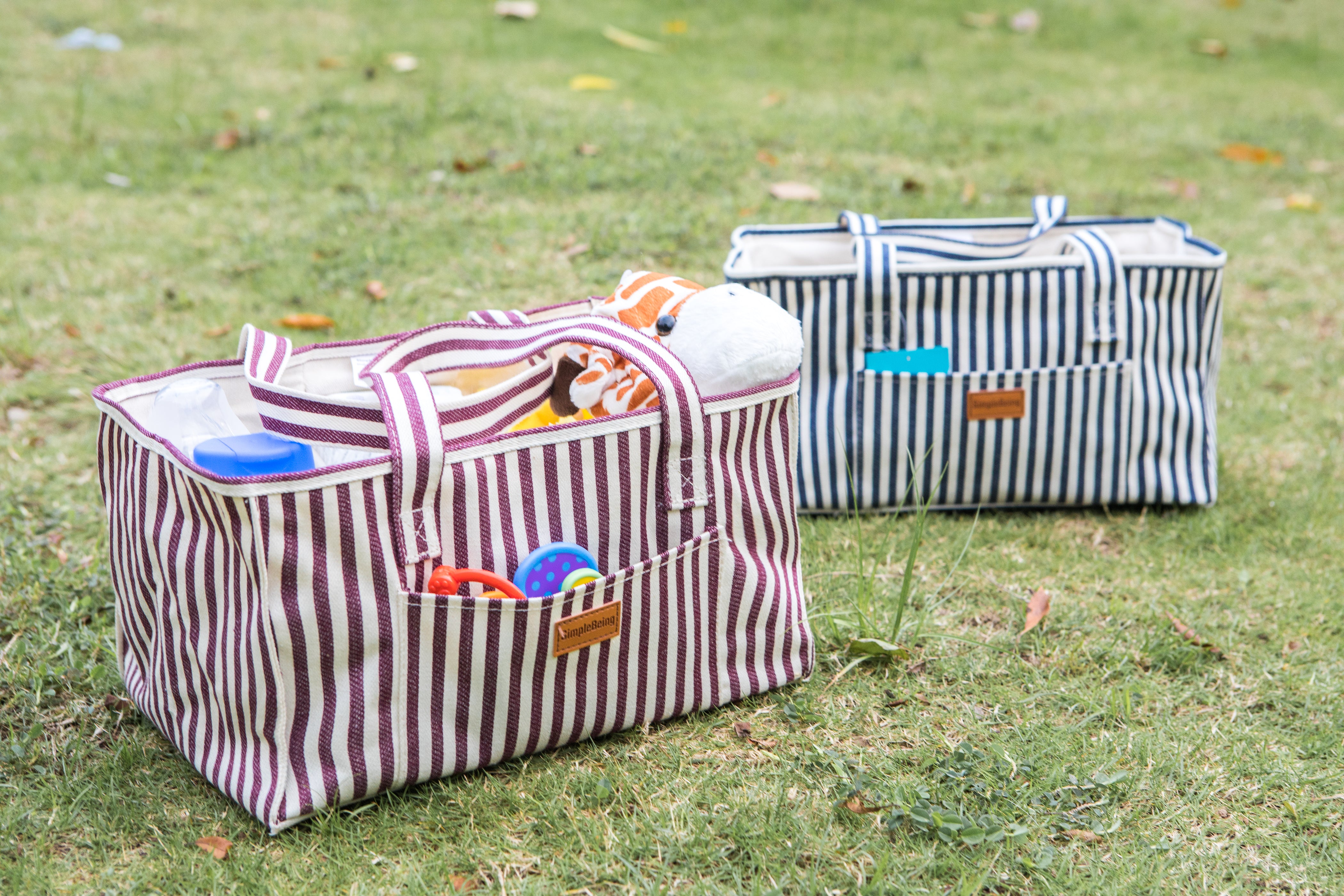 Simple Being Diaper Caddy Organizer - Blue Stripe Baby Essentials Storage for Nursery, Changing Table & On-the-Go | Perfect for Diapers, Wipes & Baby Care Items