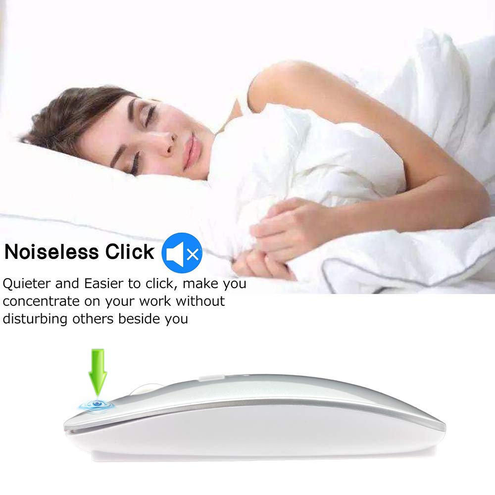 Skook Bluetooth Rechargeable Wireless Mouse for MacBook Pro/Air, Windows PC & Laptops - Slim Portable Silver Design | Perfect for Office Work, Travel & Home Use