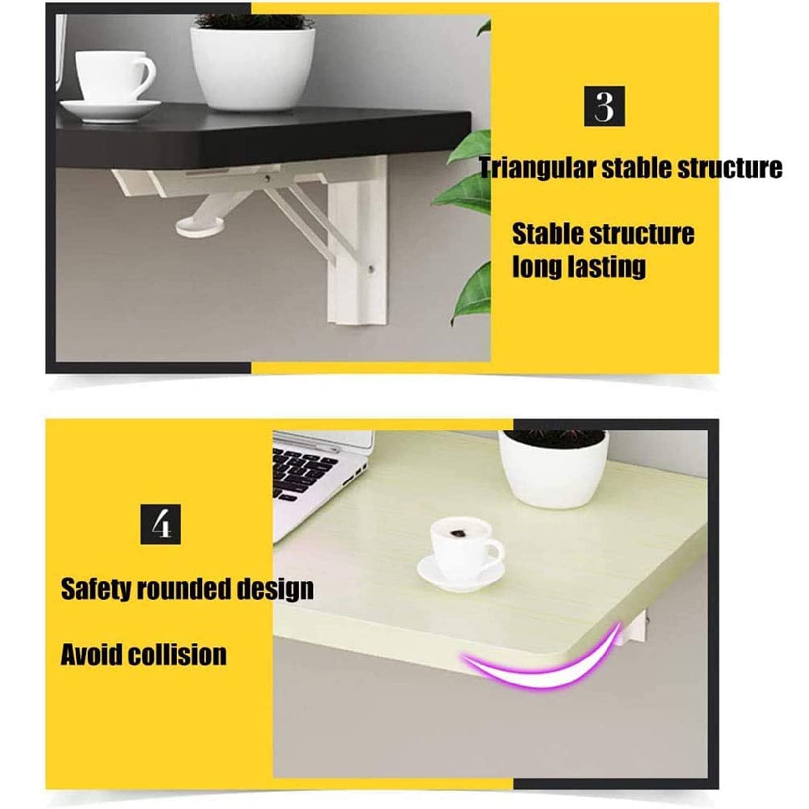 Wall Mounted Drop-Leaf Desk - Heavy Duty Folding Computer Table with Shelf Bracket | Space Saving Kitchen, Office & Laundry Room Workstation | Perfect for Small Apartments, Home Offices & Multi-Purpose Rooms