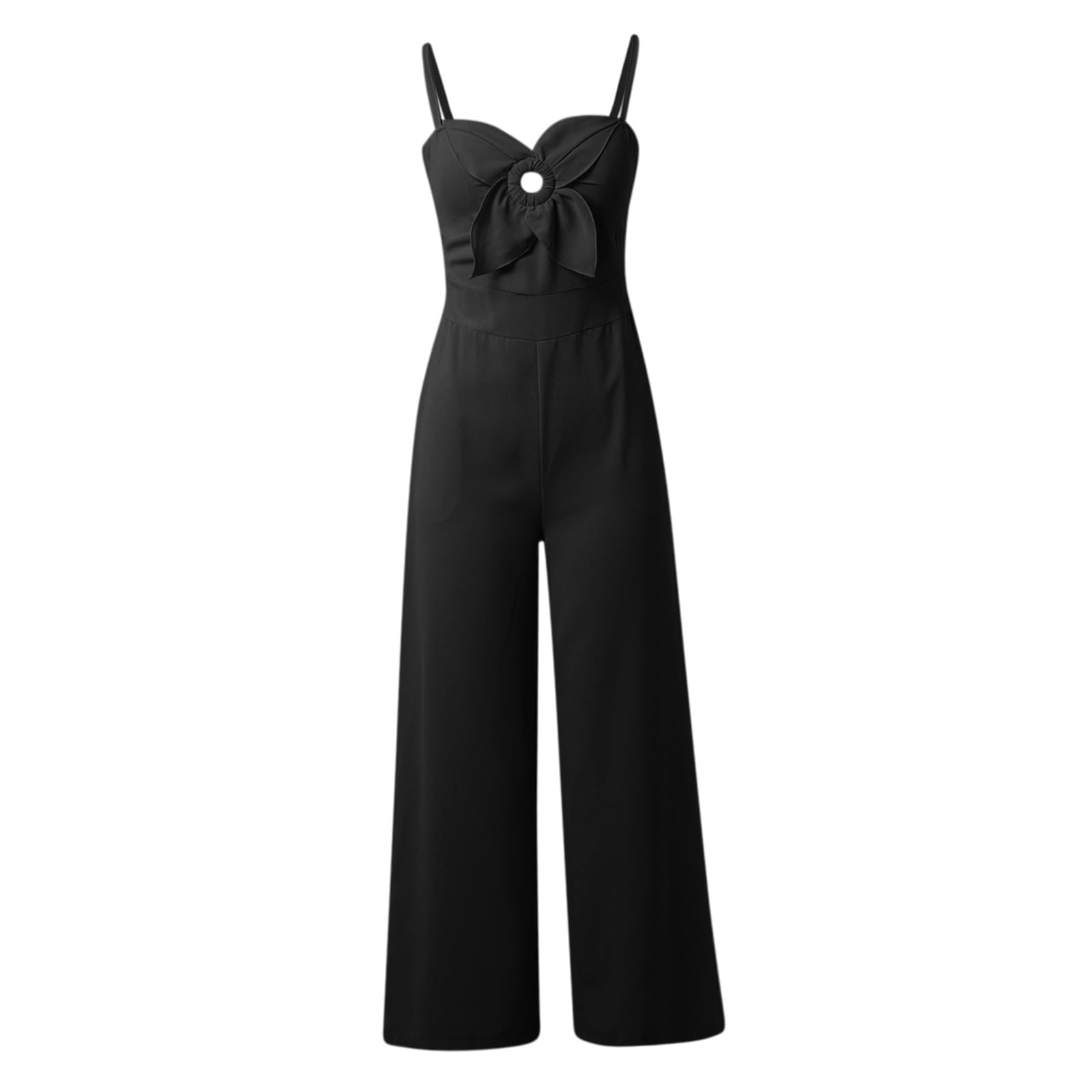Plus Size Women's Black Long Sleeve Bell Bottom Jumpsuit - Casual Summer Bodysuit Romper for Everyday Wear, Date Night & Office Outfits