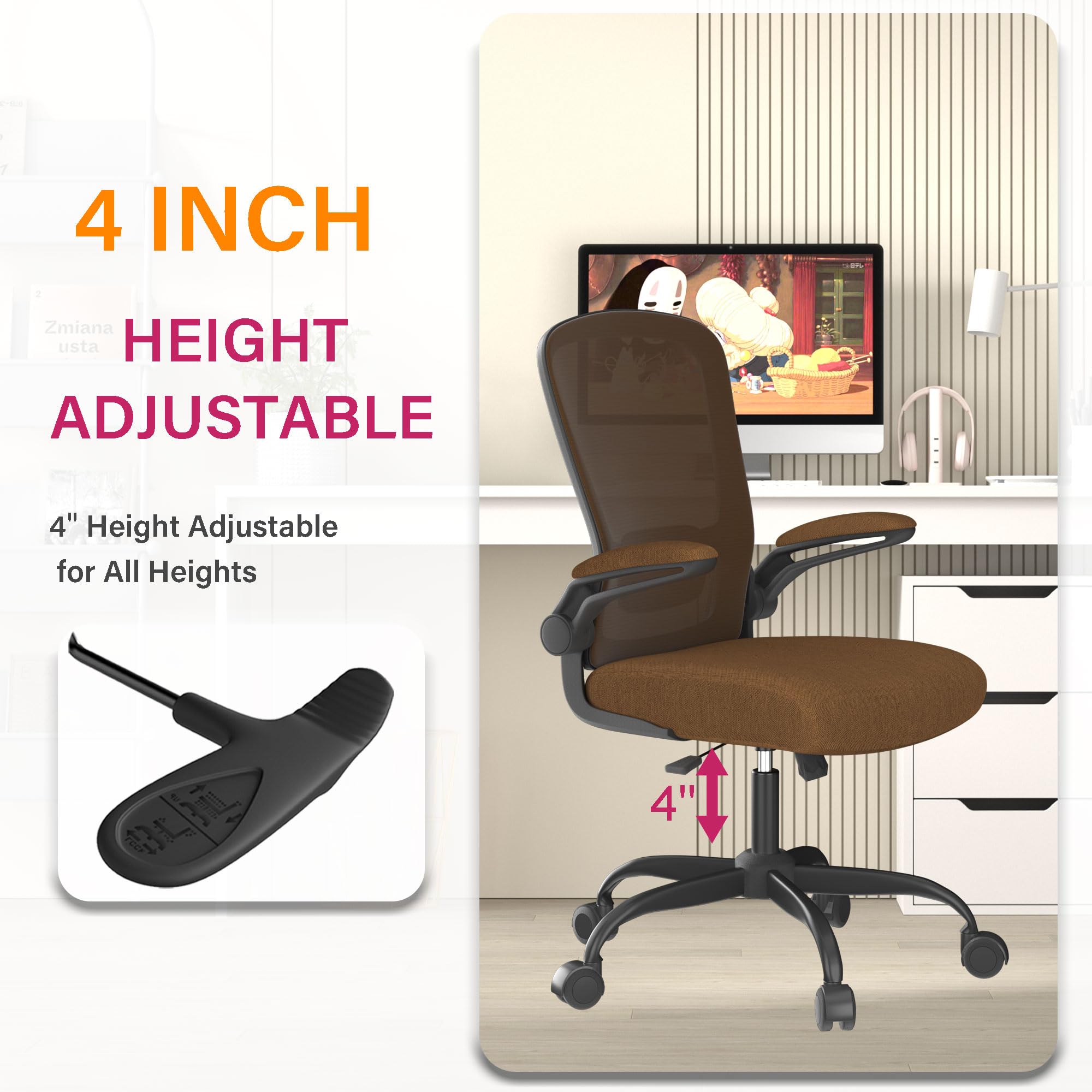 Ergonomic Office Chair with Adjustable Lumbar Support & Flip-Up Armrests - BIFMA Certified High Back Mesh Computer Desk Chair for Home Office | Perfect for Long Work Hours & Video Conferencing