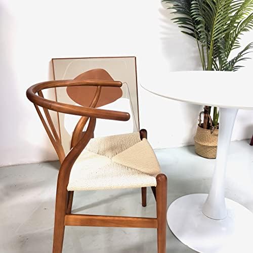 Natural Solid Wood Wishbone Chair - Hans Vegner Inspired Y Chair with Rattan & Wood Armrests (Ash Wood/Walnut, Set of 2) - Perfect for Dining Room, Kitchen, and Modern Home Decor