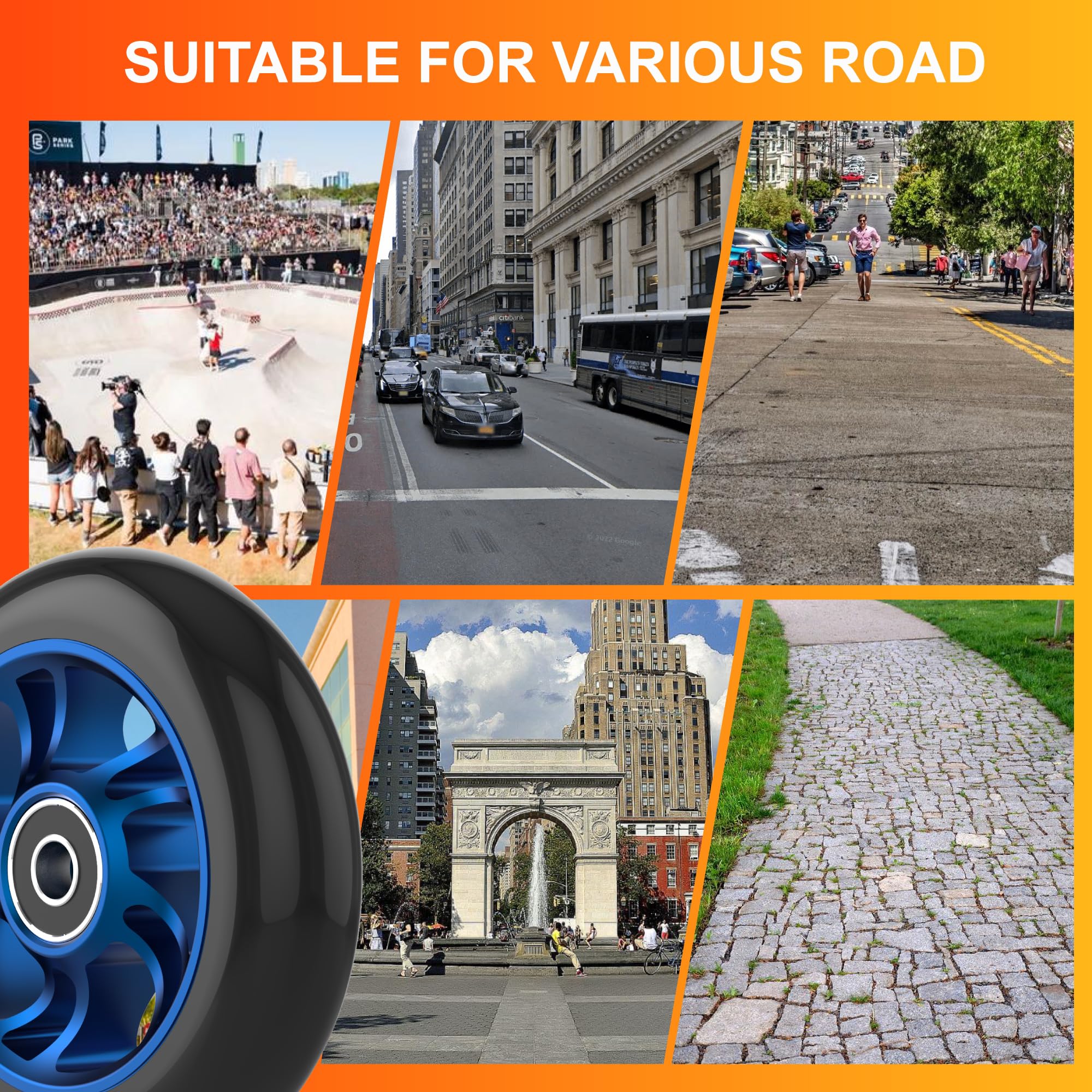 100mm Scooter Wheels Pro Replacement Parts - Aluminum Alloy Wheel Rim with Anti-Lock Bearings for Razor Scooters (2Pcs, 100mm Blue) - Perfect for Urban Commuting, Street Riding & Performance Upgrades