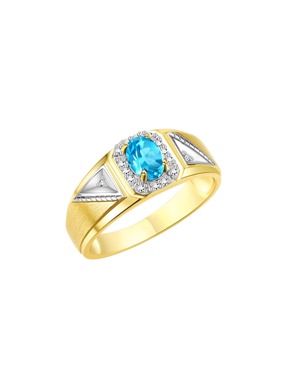 Rylos Men's Classic 7X5MM Oval Gemstone & Diamond Ring - Yellow Gold Plated Silver Birthstone Jewelry for Men, Sizes 8-13 | Perfect for Weddings, Anniversaries & Gifts