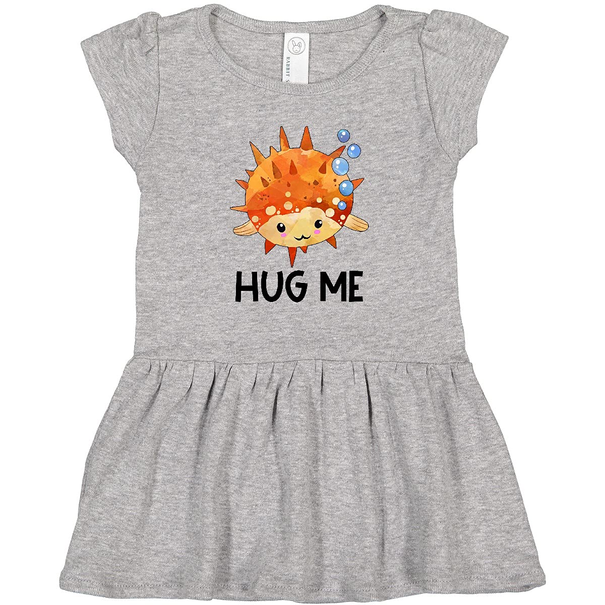 Inktastic Hug Me Cute Pufferfish with Bubbles Toddler Dress - Adorable Fish Print Kids Outfit for Playdates, Beach Trips & Family Photos