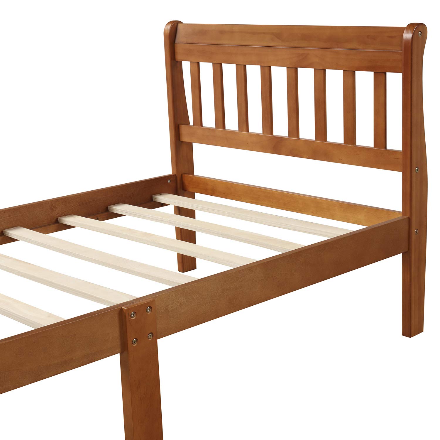 Merax Twin Wood Platform Bed Frame with Headboard & Footboard - Solid Oak Sleigh Bed, Mattress Foundation with Wood Slat Support - Perfect for Guest Rooms, Kids Bedrooms & Small Spaces