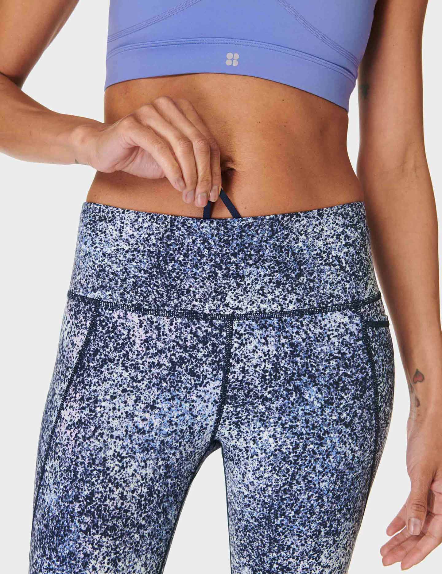 Power 7/8 Gym Leggings for Women - High Waist Yoga Pants with Blue Speckle Print - Moisture Wicking Workout Leggings for Running, Training & Lounge Wear