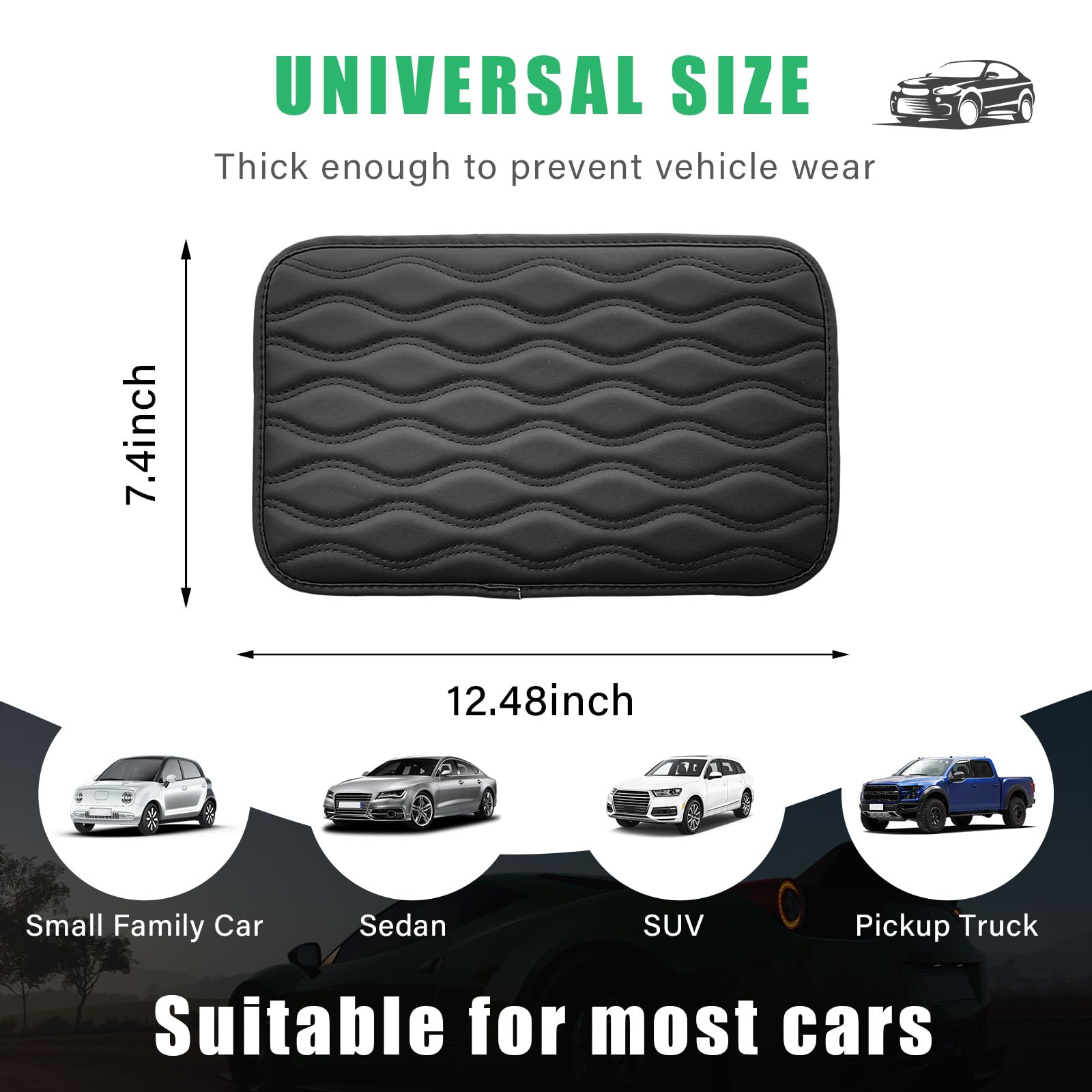 Universal Car Center Console Pad - Waterproof PU Leather Armrest Cover for Auto Seat Box Protection | Durable Interior Accessories for Car, SUV & Truck (Black) | Perfect for Long Drives & Daily Commutes