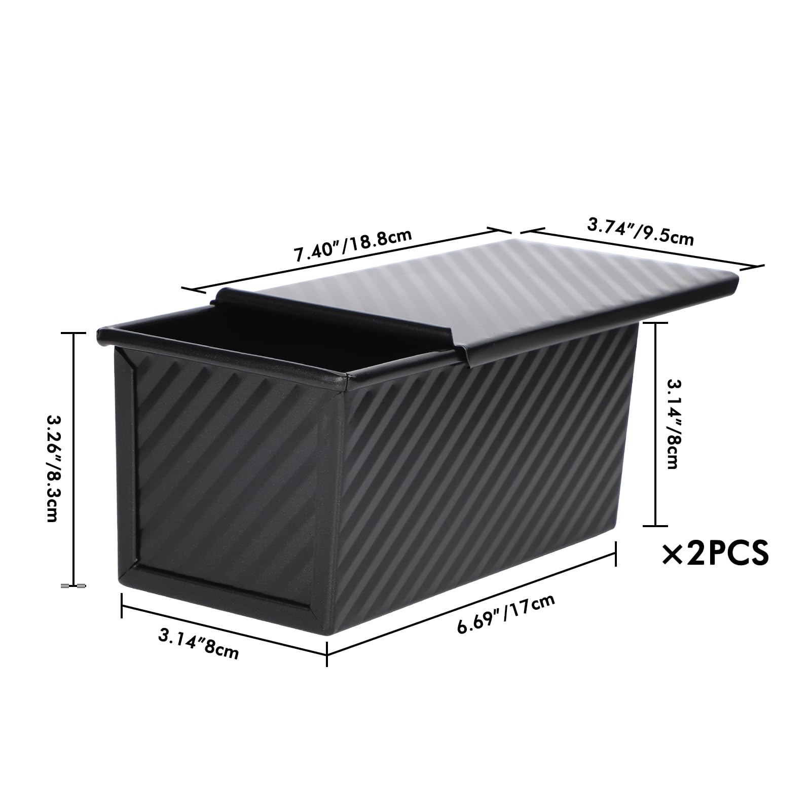 Beasea 2-Pack 0.5 lb Small Pullman Loaf Pans with Lid - Nonstick Carbon Steel Mini Bread Baking Pans for Homemade Bread, Toast, Sandwich - Perfect for Oven Baking & Meal Prep (Black)